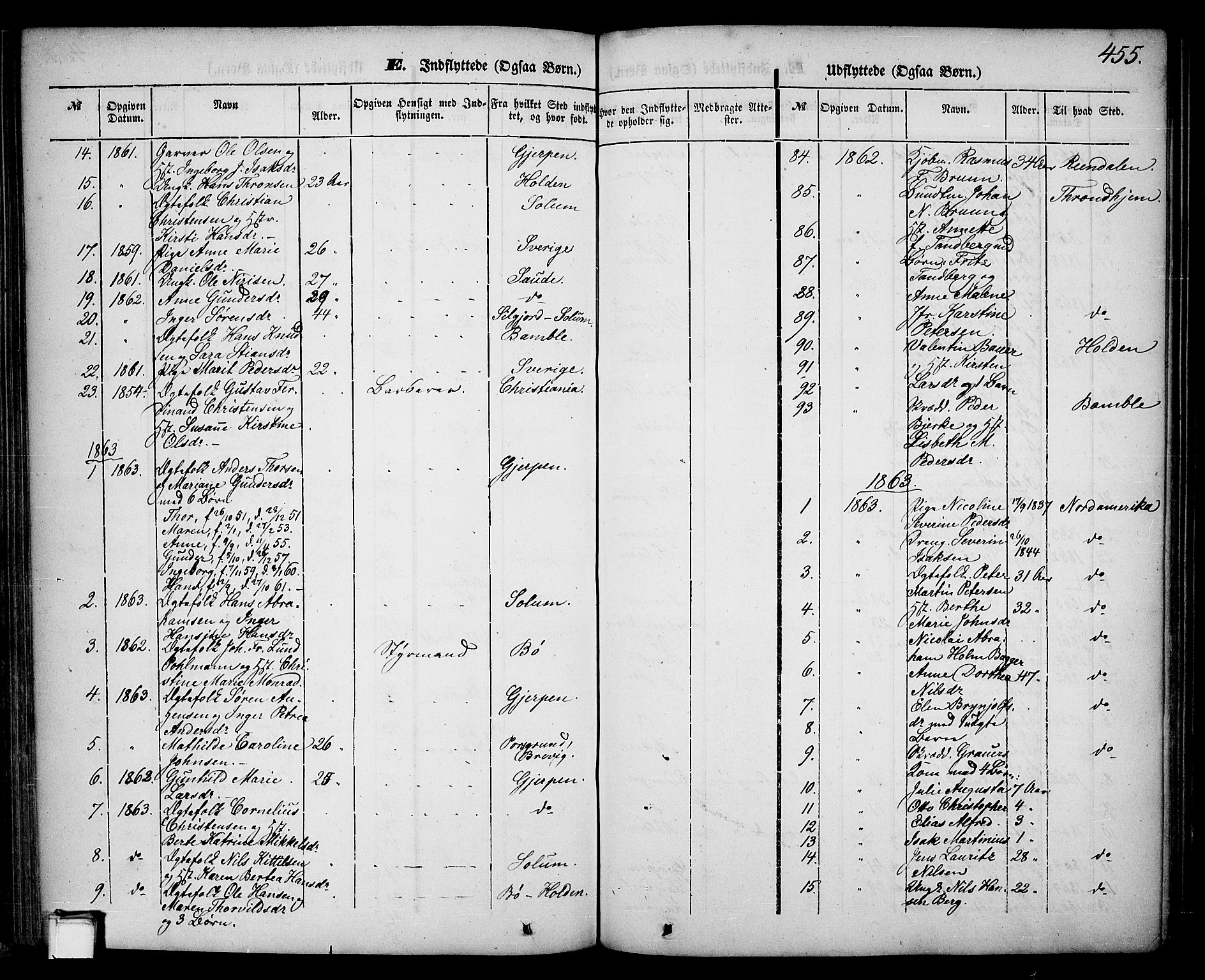 Skien kirkebøker, SAKO/A-302/G/Ga/L0004: Parish register (copy) no. 4, 1843-1867, p. 455