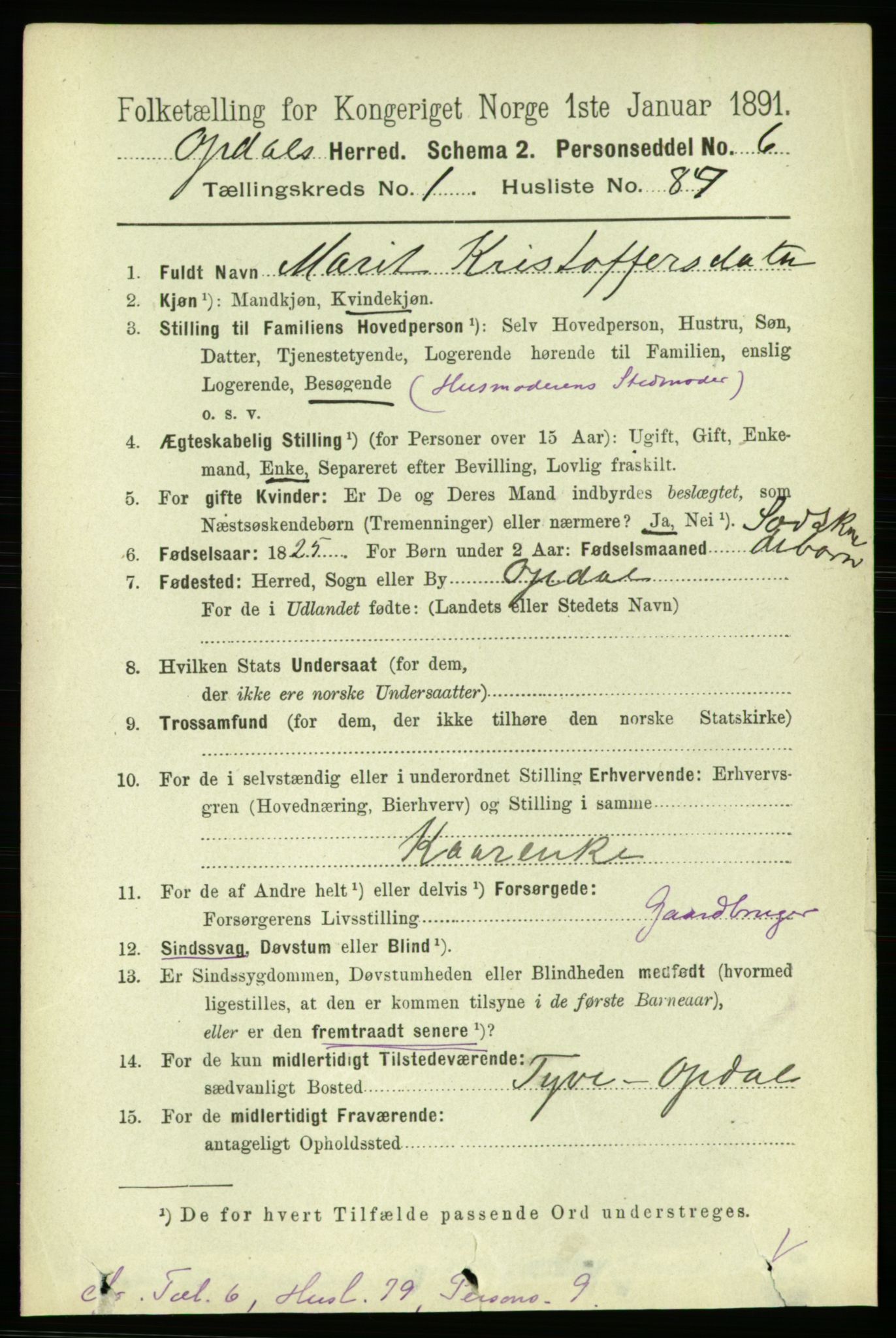 RA, 1891 census for 1634 Oppdal, 1891, p. 651