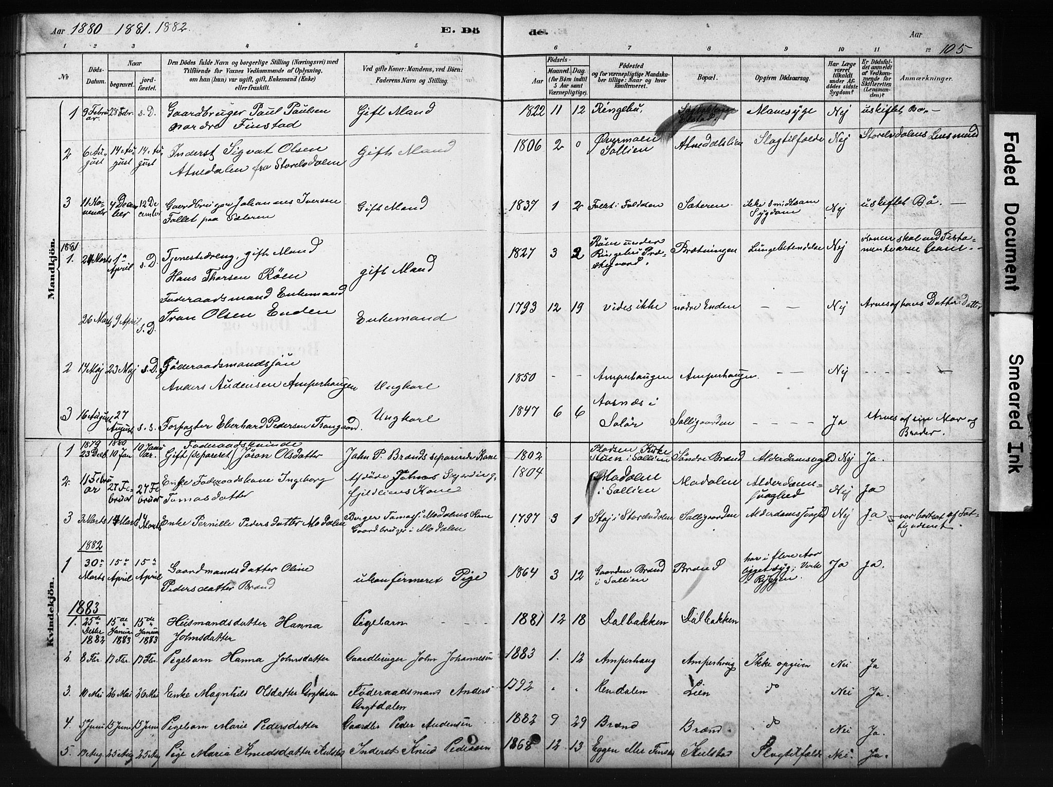 Sollia prestekontor, SAH/PREST-050/H/Ha/Hab/L0002: Parish register (copy) no. 2, 1880-1933, p. 105