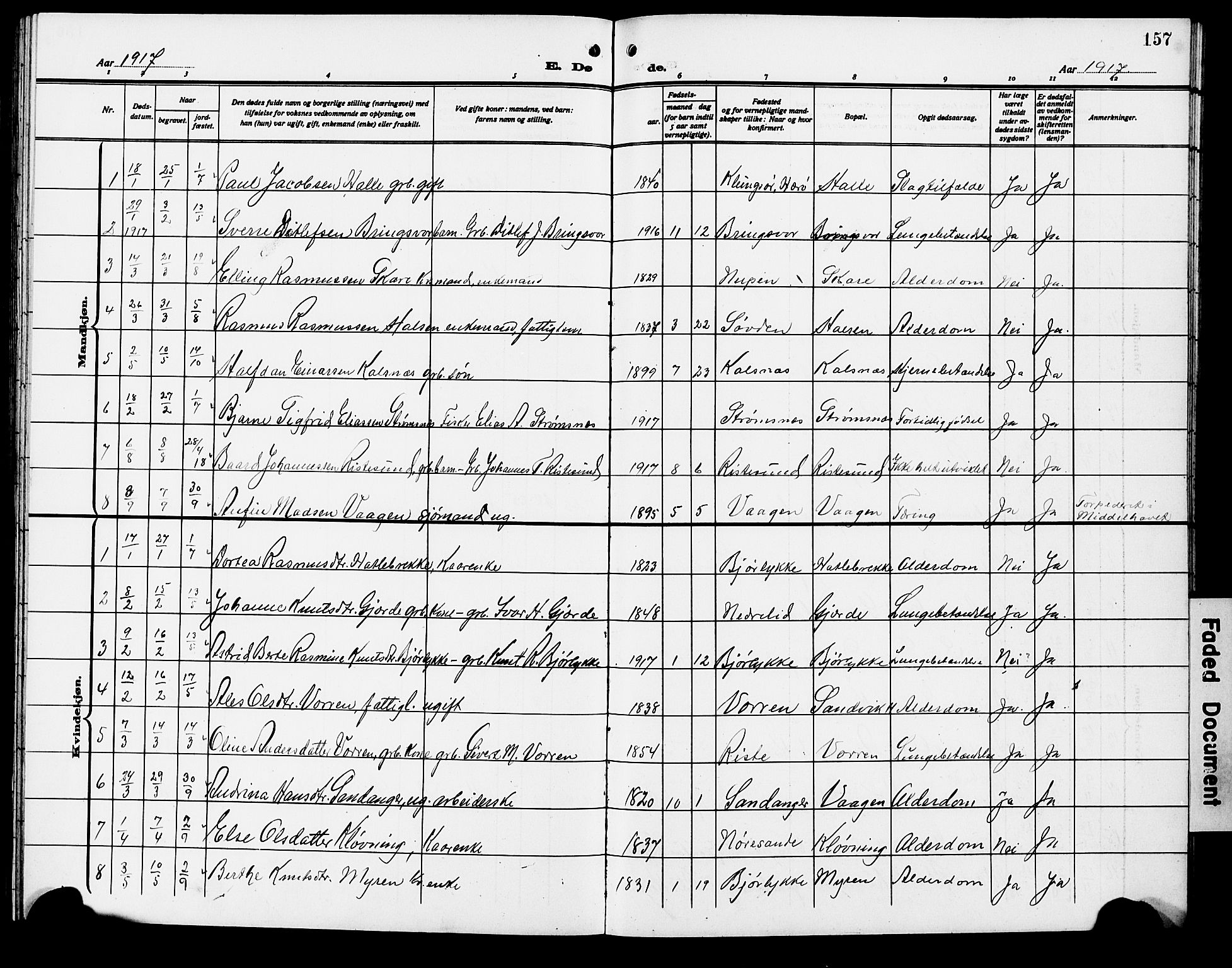 Ministerialprotokoller, klokkerbøker og fødselsregistre - Møre og Romsdal, AV/SAT-A-1454/503/L0050: Parish register (copy) no. 503C05, 1909-1922, p. 157