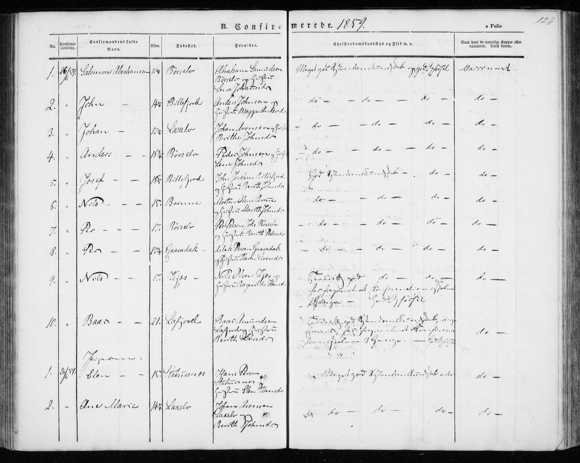 Kistrand/Porsanger sokneprestembete, SATØ/S-1351/H/Ha/L0004.kirke: Parish register (official) no. 4, 1843-1860, p. 126