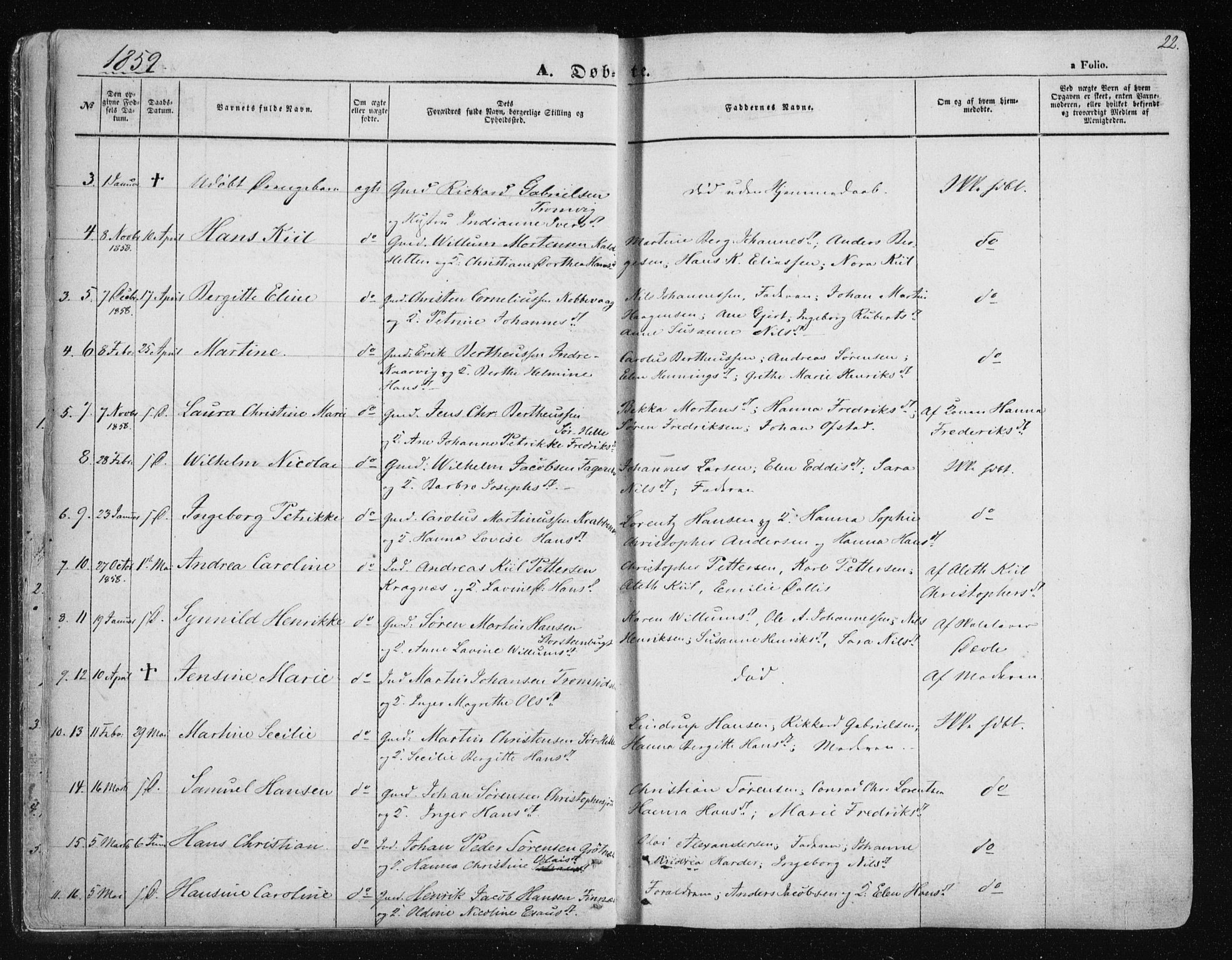 Tromsøysund sokneprestkontor, SATØ/S-1304/G/Ga/L0001kirke: Parish register (official) no. 1, 1856-1867, p. 22