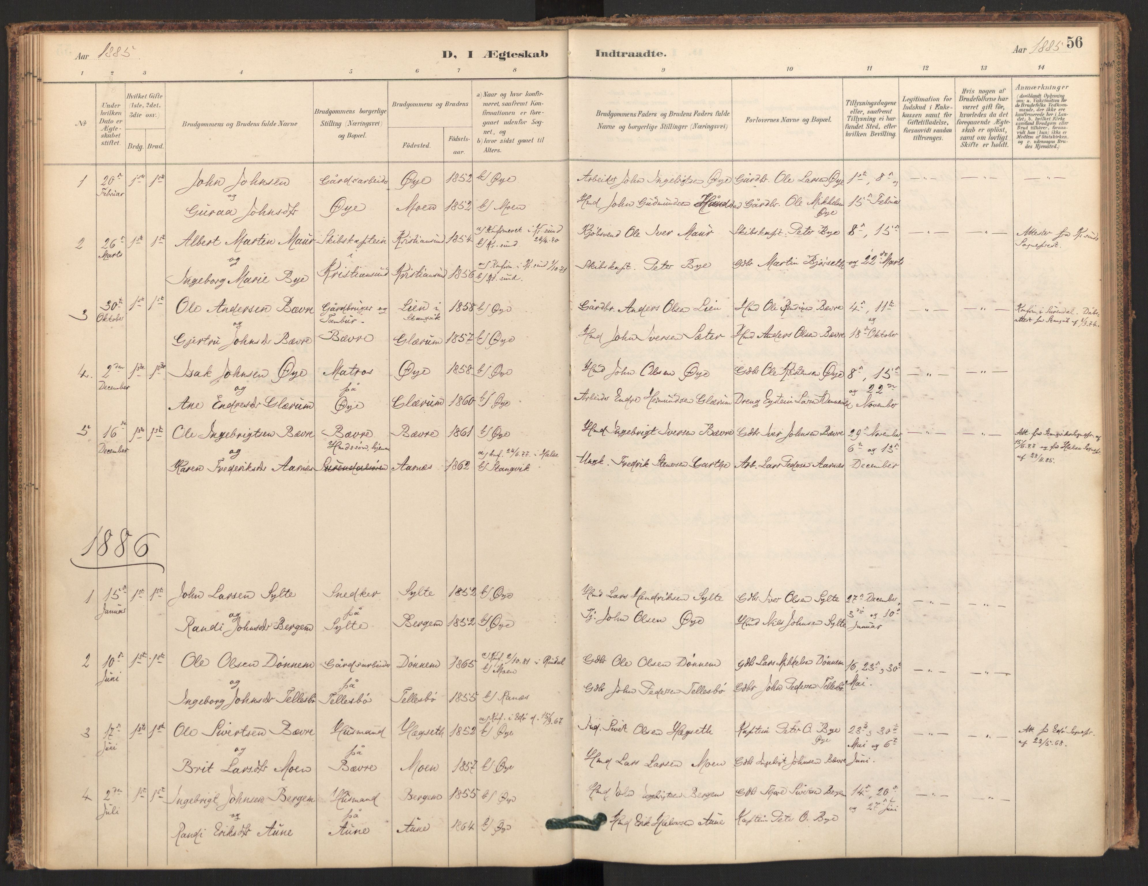 Ministerialprotokoller, klokkerbøker og fødselsregistre - Møre og Romsdal, SAT/A-1454/595/L1047: Parish register (official) no. 595A09, 1885-1900, p. 56