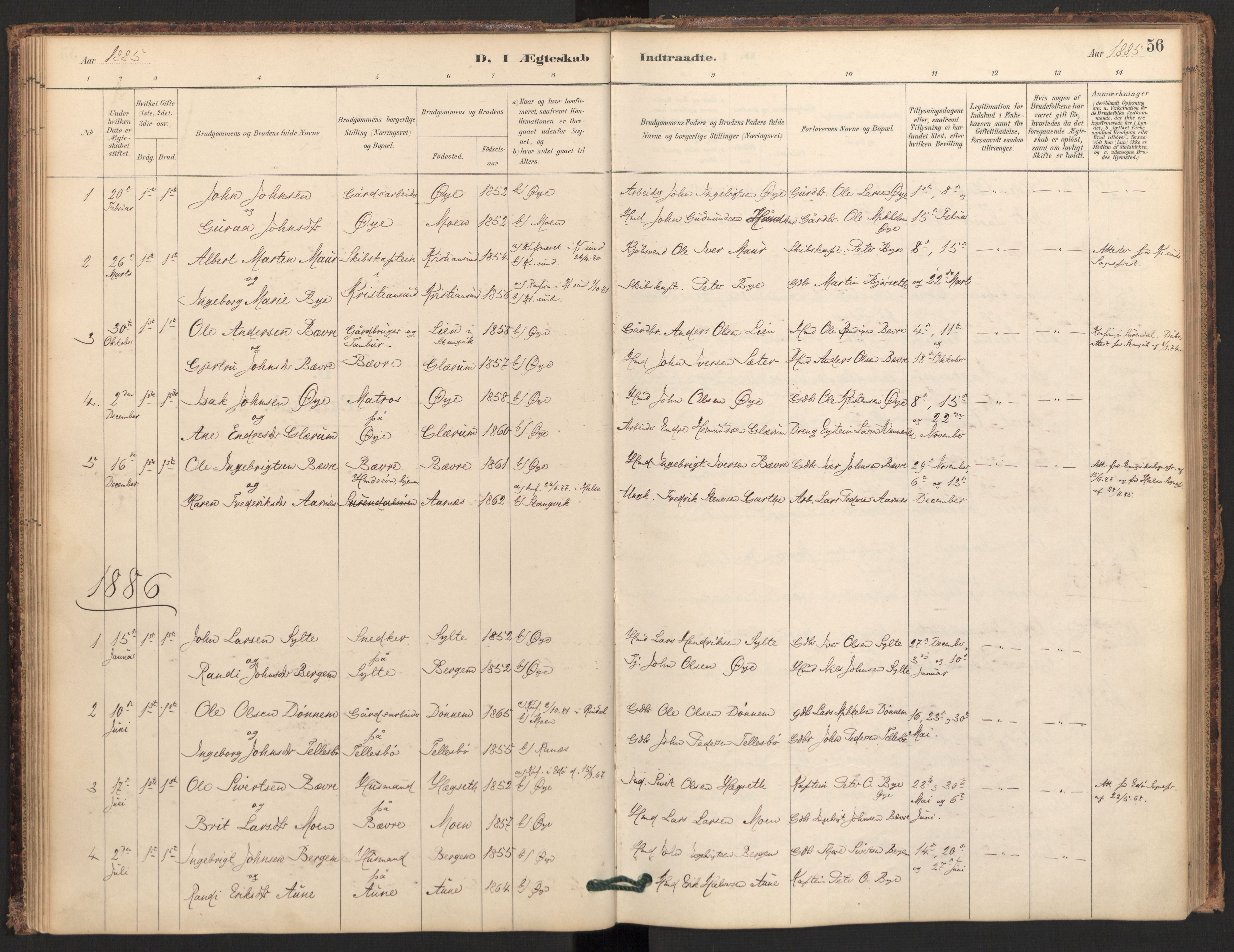 Ministerialprotokoller, klokkerbøker og fødselsregistre - Møre og Romsdal, AV/SAT-A-1454/595/L1047: Parish register (official) no. 595A09, 1885-1900, p. 56