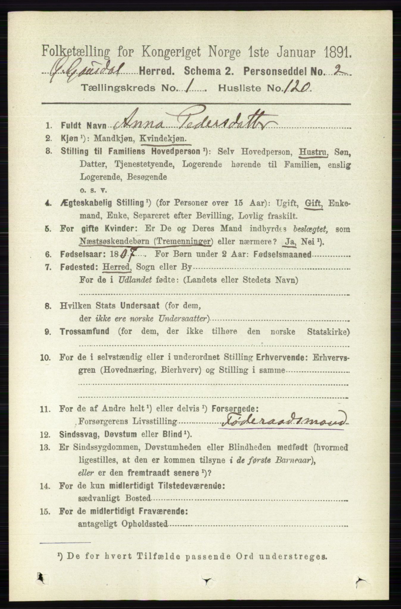 RA, 1891 census for 0522 Østre Gausdal, 1891, p. 968