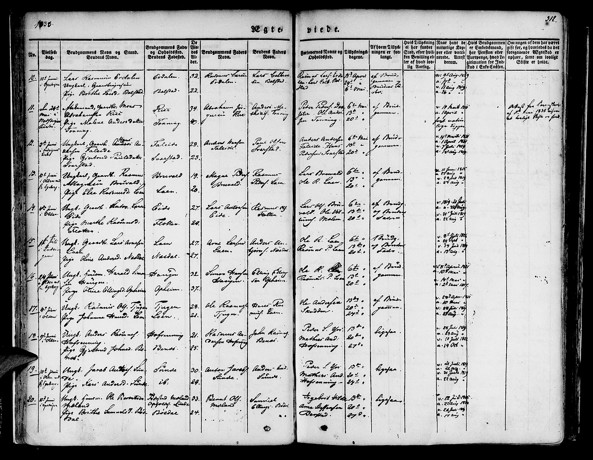 Innvik sokneprestembete, AV/SAB-A-80501: Parish register (official) no. A 4II, 1832-1846, p. 312