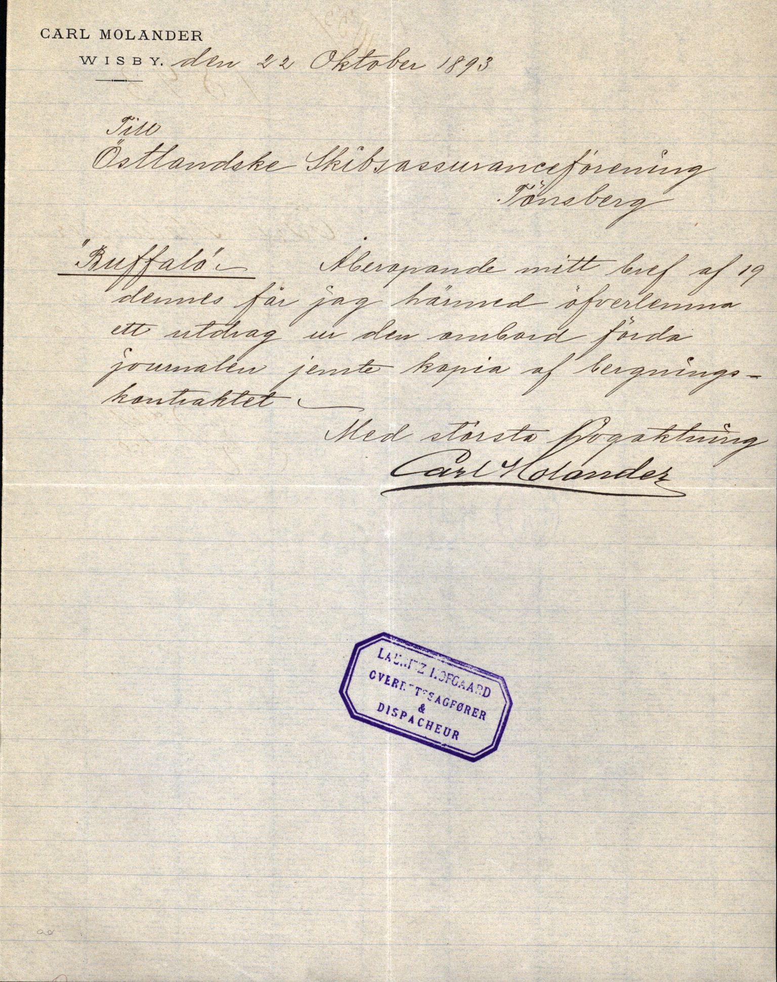 Pa 63 - Østlandske skibsassuranceforening, VEMU/A-1079/G/Ga/L0029/0009: Havaridokumenter / Anette, Agathe, Agra, Buffalo, 1893, p. 32