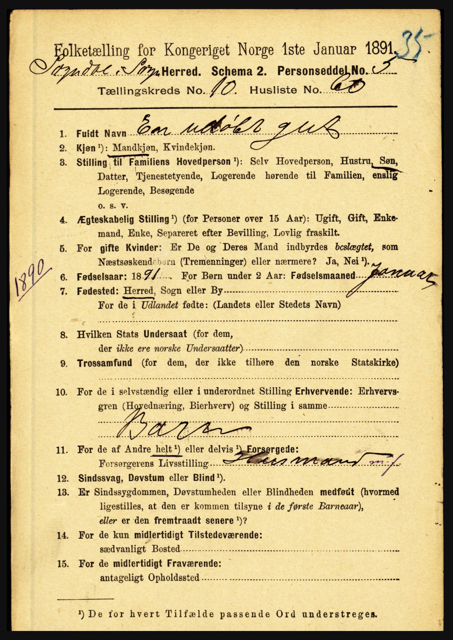 RA, 1891 census for 1420 Sogndal, 1891, p. 4323