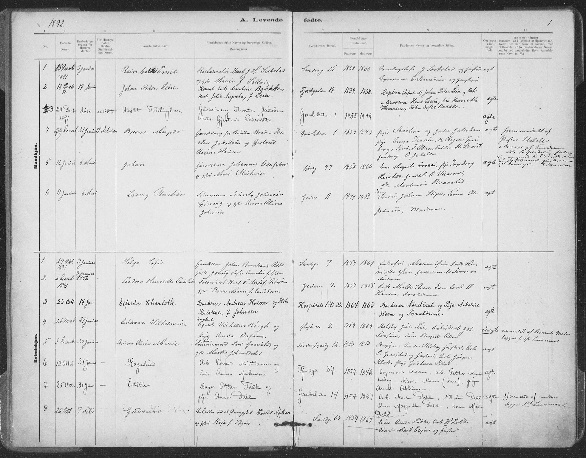 Ministerialprotokoller, klokkerbøker og fødselsregistre - Sør-Trøndelag, SAT/A-1456/602/L0122: Parish register (official) no. 602A20, 1892-1908, p. 1