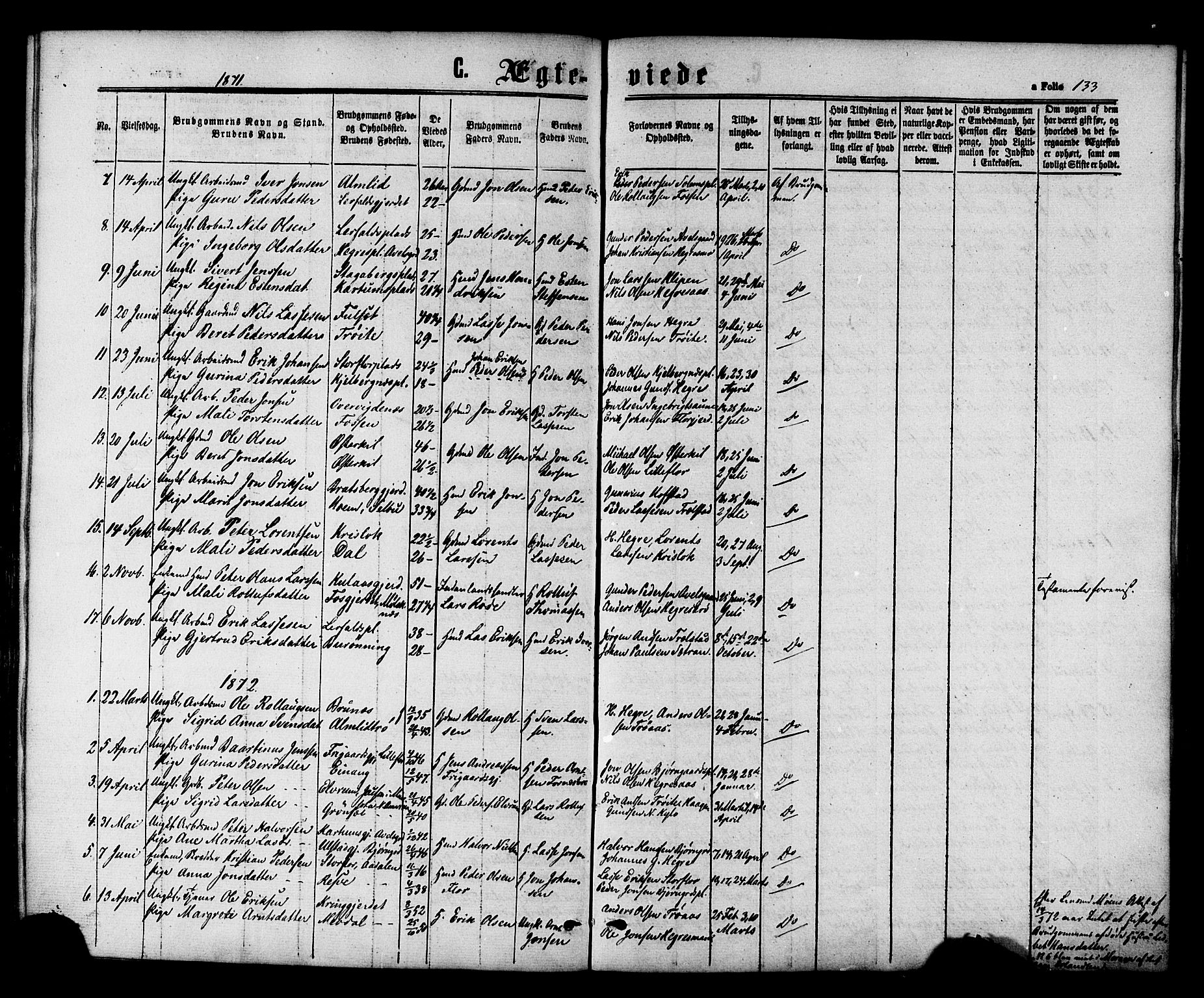 Ministerialprotokoller, klokkerbøker og fødselsregistre - Nord-Trøndelag, AV/SAT-A-1458/703/L0029: Parish register (official) no. 703A02, 1863-1879, p. 133