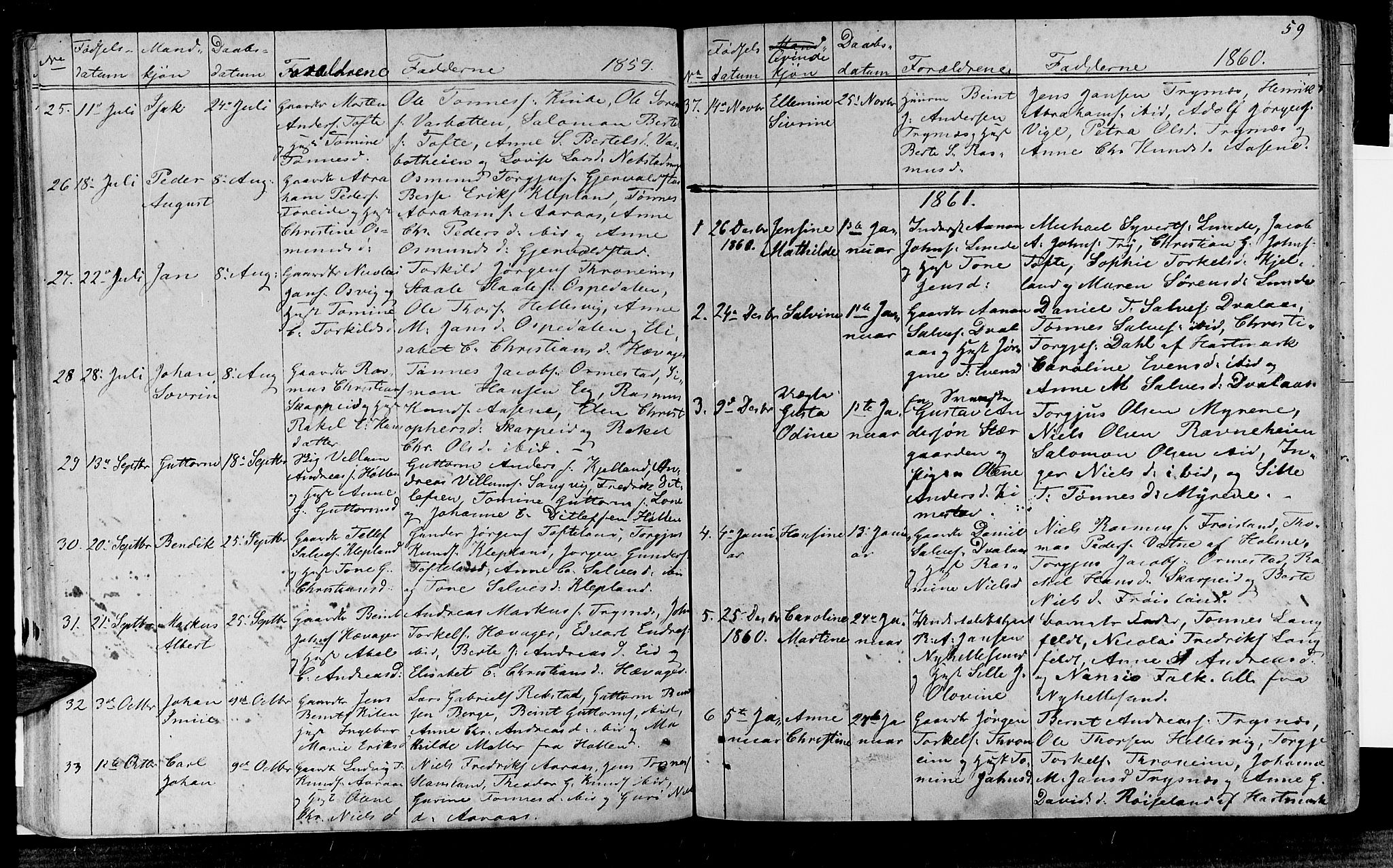 Søgne sokneprestkontor, AV/SAK-1111-0037/F/Fb/Fbb/L0003: Parish register (copy) no. B 3, 1848-1864, p. 59