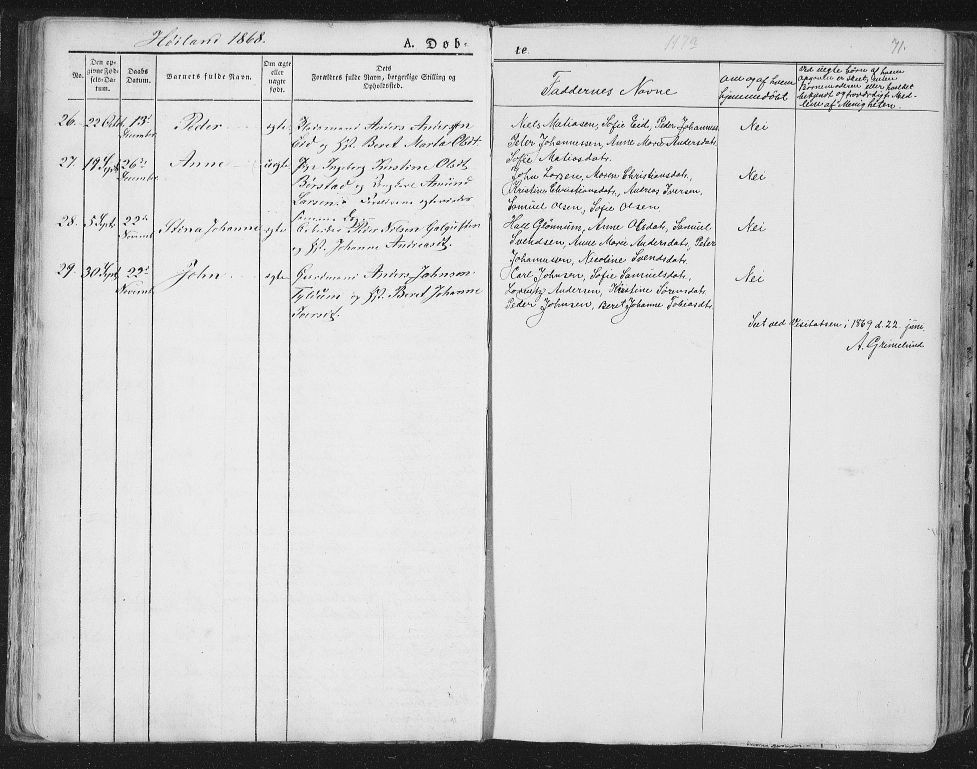 Ministerialprotokoller, klokkerbøker og fødselsregistre - Nord-Trøndelag, AV/SAT-A-1458/758/L0513: Parish register (official) no. 758A02 /2, 1839-1868, p. 71