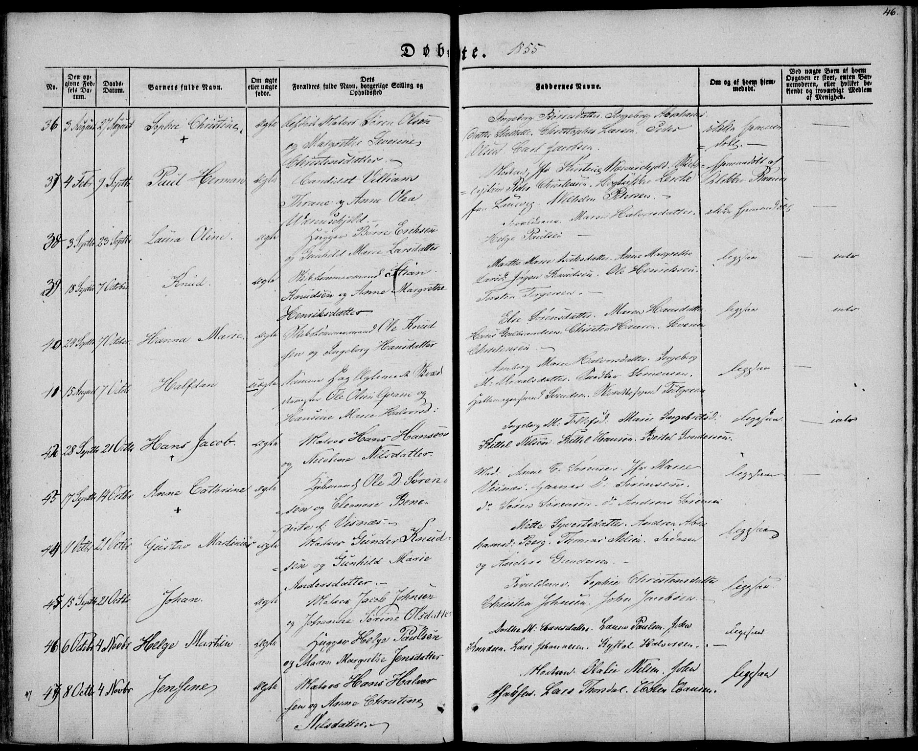 Brevik kirkebøker, SAKO/A-255/F/Fa/L0005: Parish register (official) no. 5, 1847-1865, p. 46