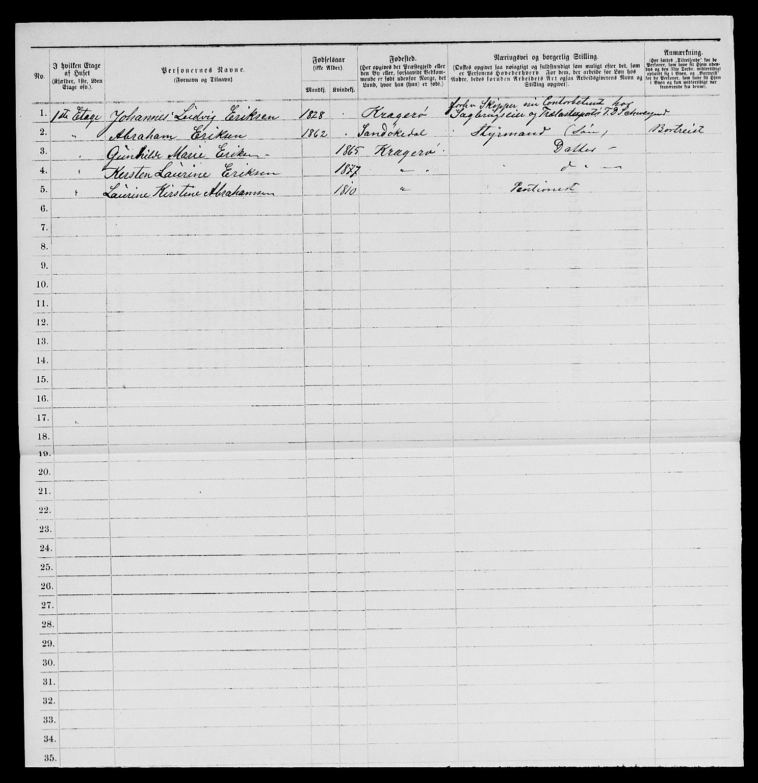 SAKO, 1885 census for 0801 Kragerø, 1885, p. 748