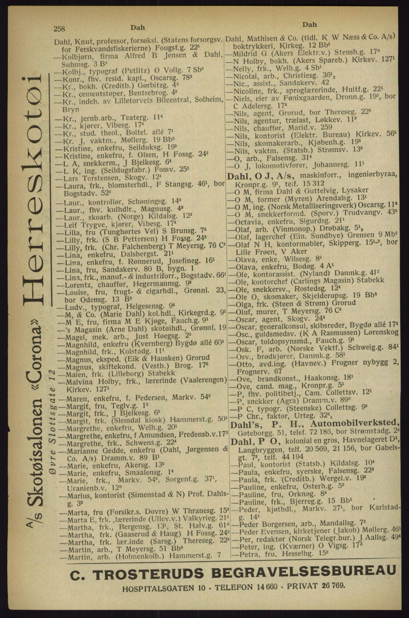 Kristiania/Oslo adressebok, PUBL/-, 1927, p. 258