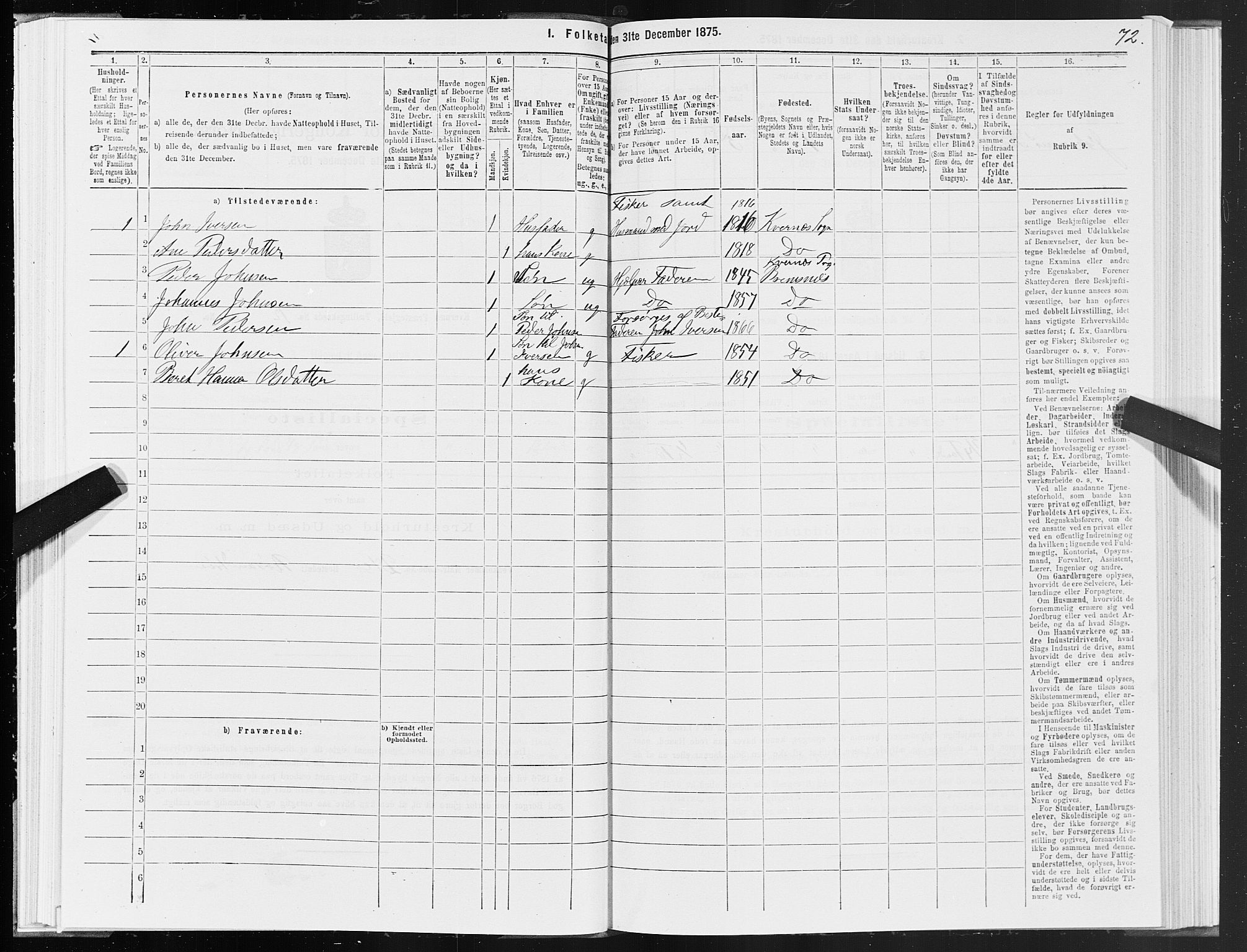 SAT, 1875 census for 1553P Kvernes, 1875, p. 6072