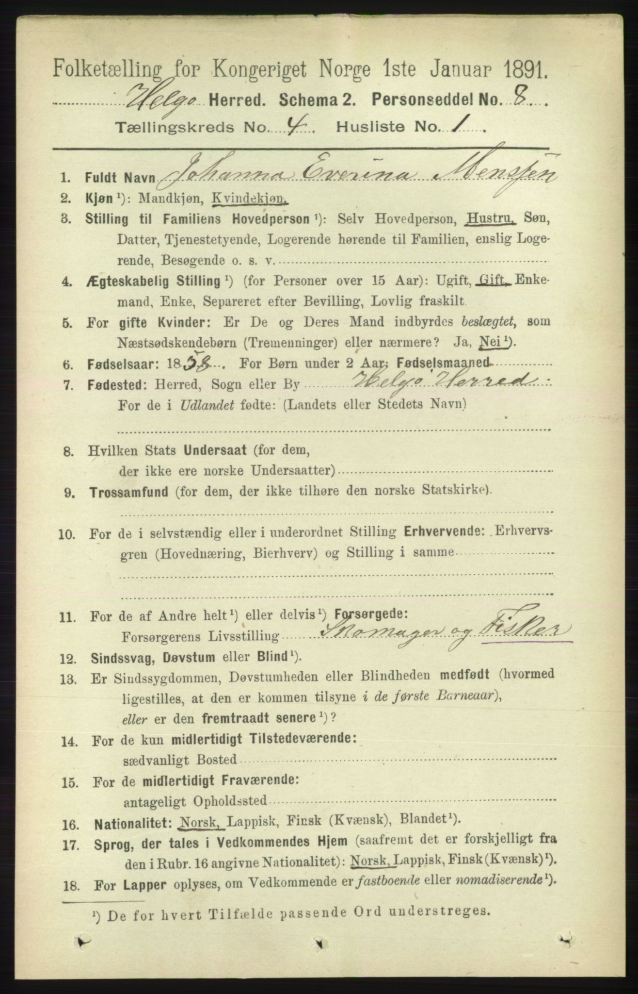 RA, 1891 census for 1935 Helgøy, 1891, p. 1018