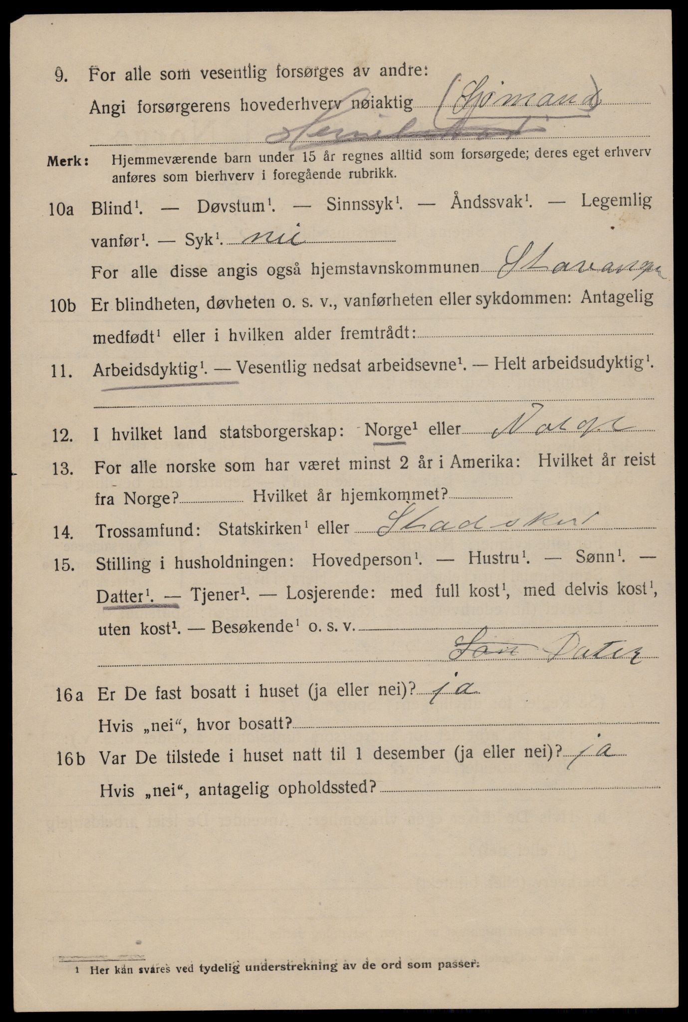 SAST, 1920 census for Stavanger, 1920, p. 37075