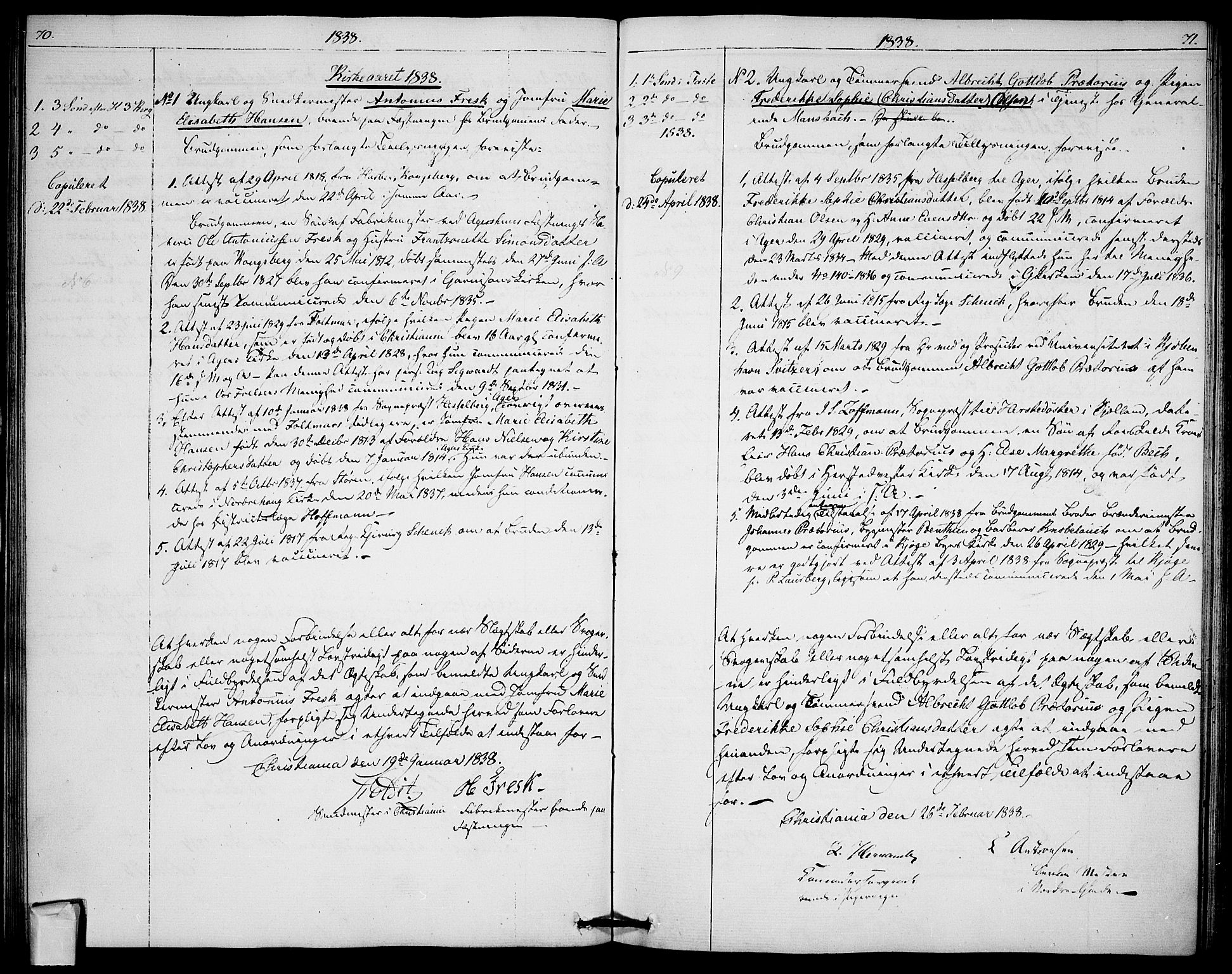 Garnisonsmenigheten Kirkebøker, AV/SAO-A-10846/H/Ha/L0003: Banns register no. I 3, 1835-1840, p. 70-71