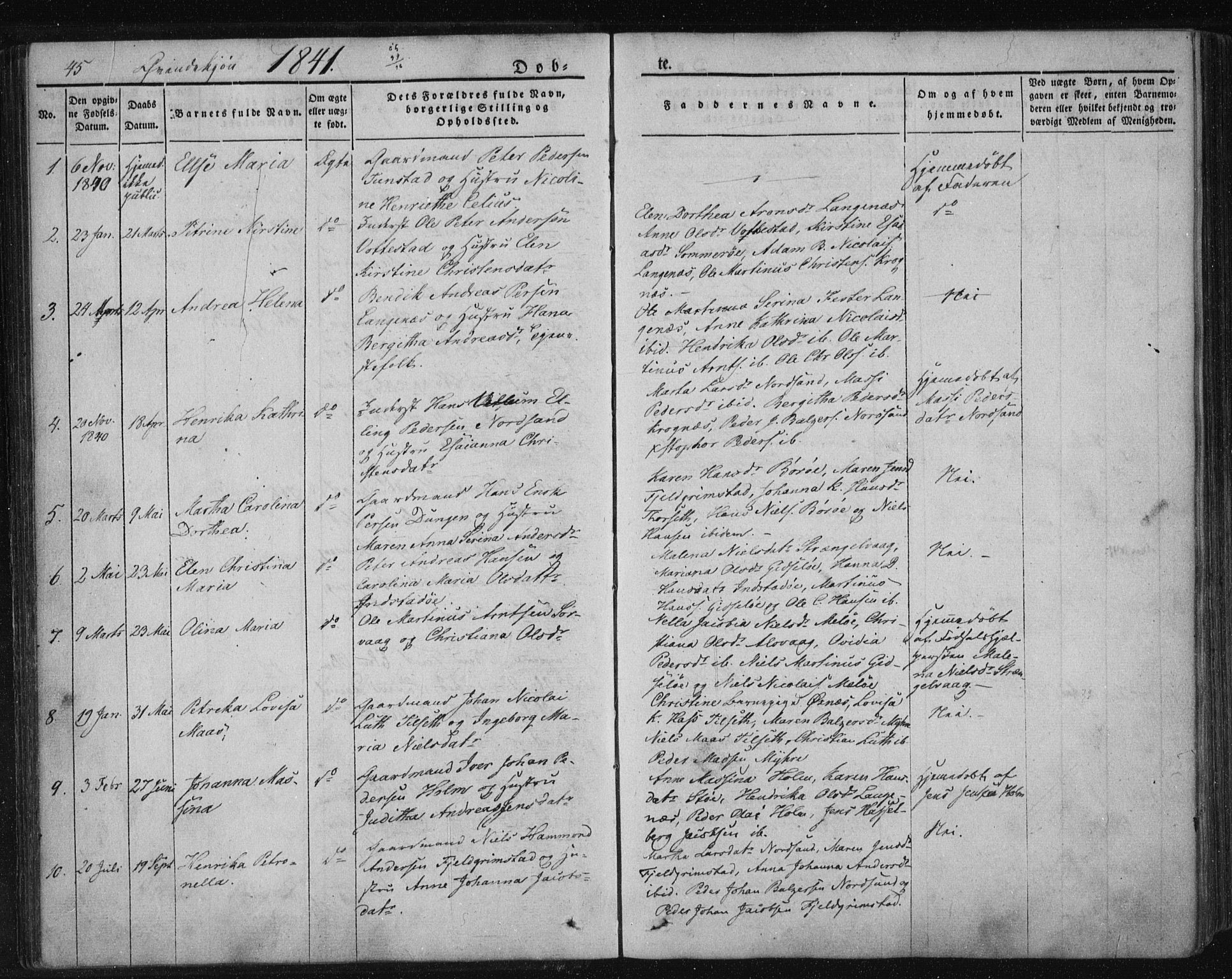 Ministerialprotokoller, klokkerbøker og fødselsregistre - Nordland, SAT/A-1459/893/L1332: Parish register (official) no. 893A05, 1841-1858, p. 45