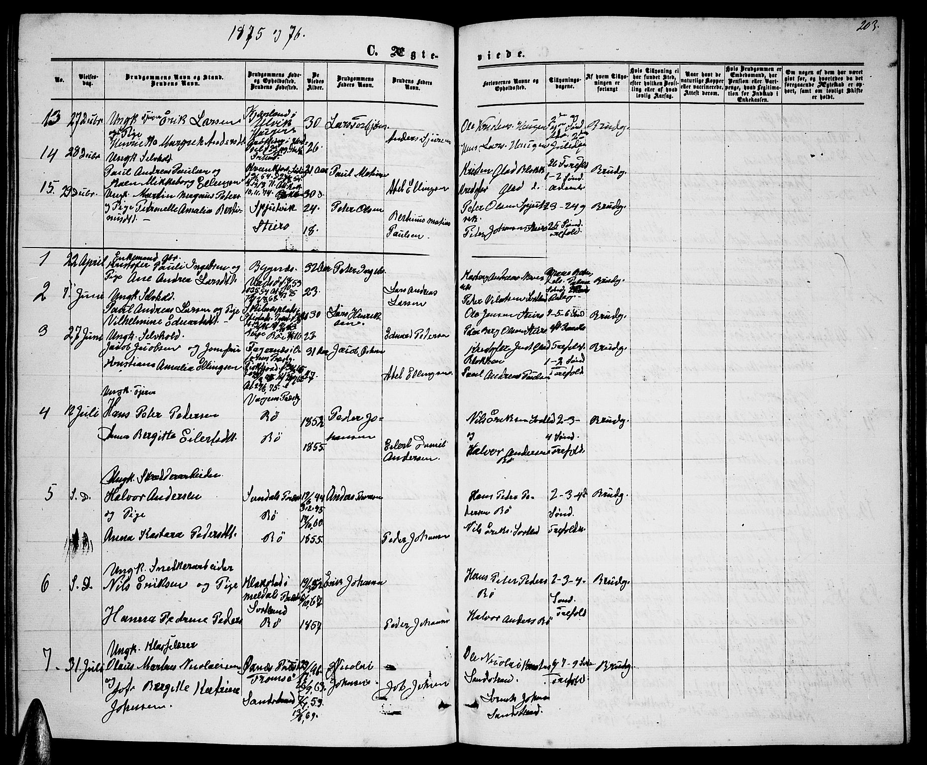 Ministerialprotokoller, klokkerbøker og fødselsregistre - Nordland, AV/SAT-A-1459/895/L1381: Parish register (copy) no. 895C03, 1864-1885, p. 203