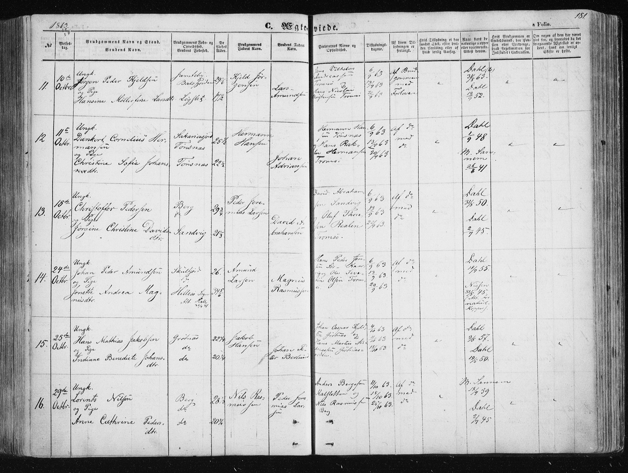 Tromsøysund sokneprestkontor, SATØ/S-1304/G/Ga/L0001kirke: Parish register (official) no. 1, 1856-1867, p. 181