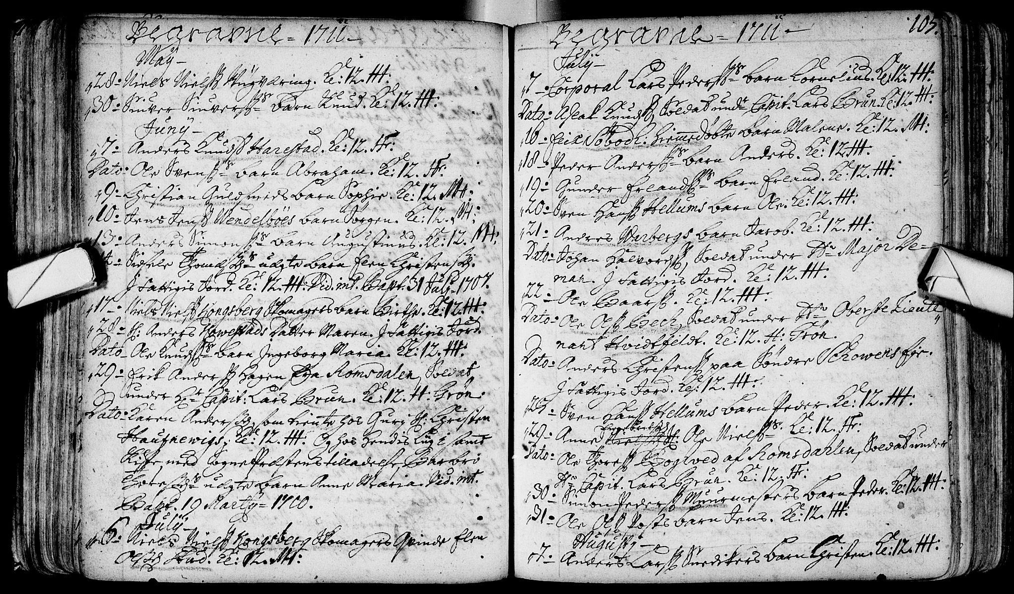 Bragernes kirkebøker, AV/SAKO-A-6/F/Fa/L0003: Parish register (official) no. I 3, 1706-1734, p. 105