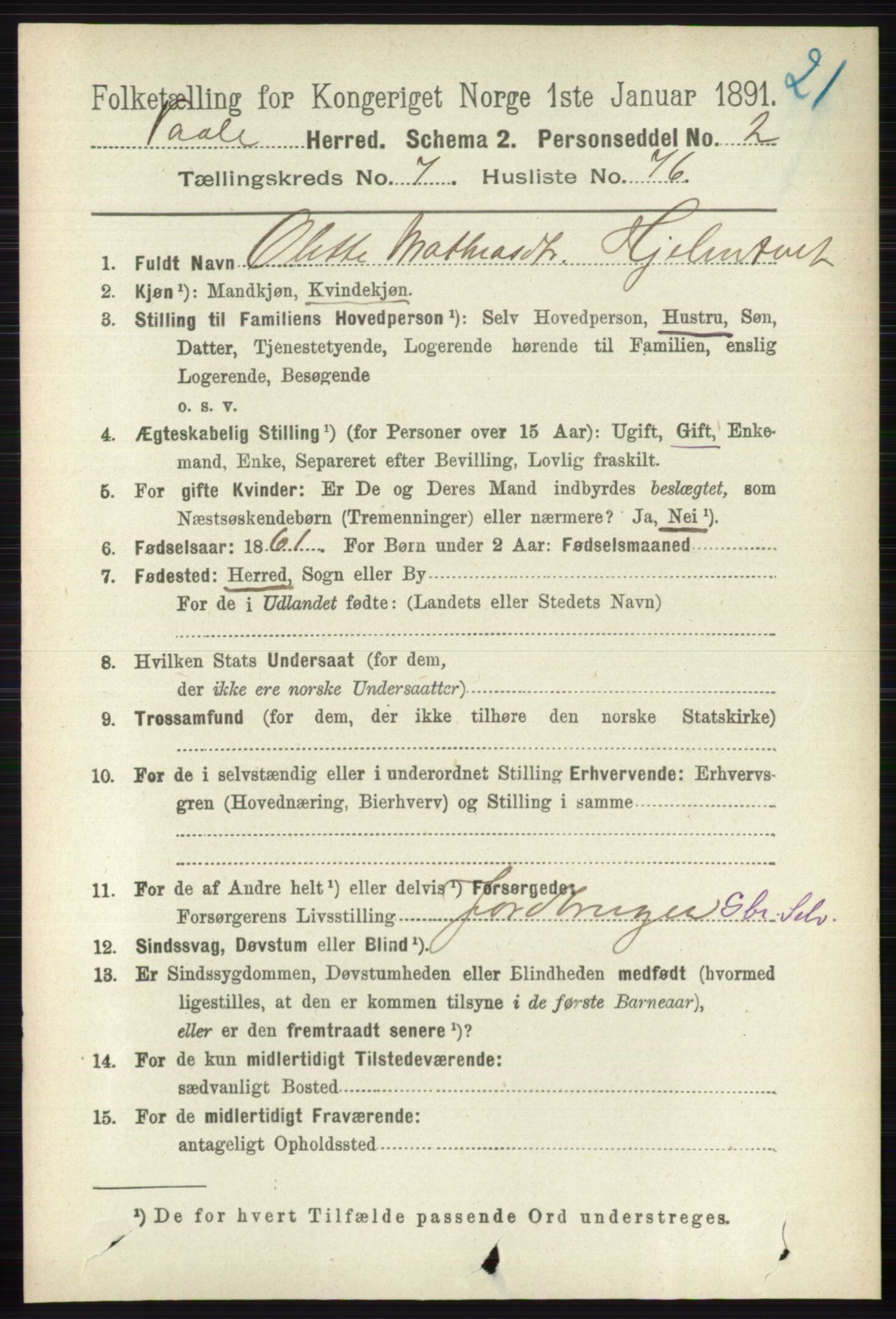 RA, 1891 census for 0716 Våle, 1891, p. 2757