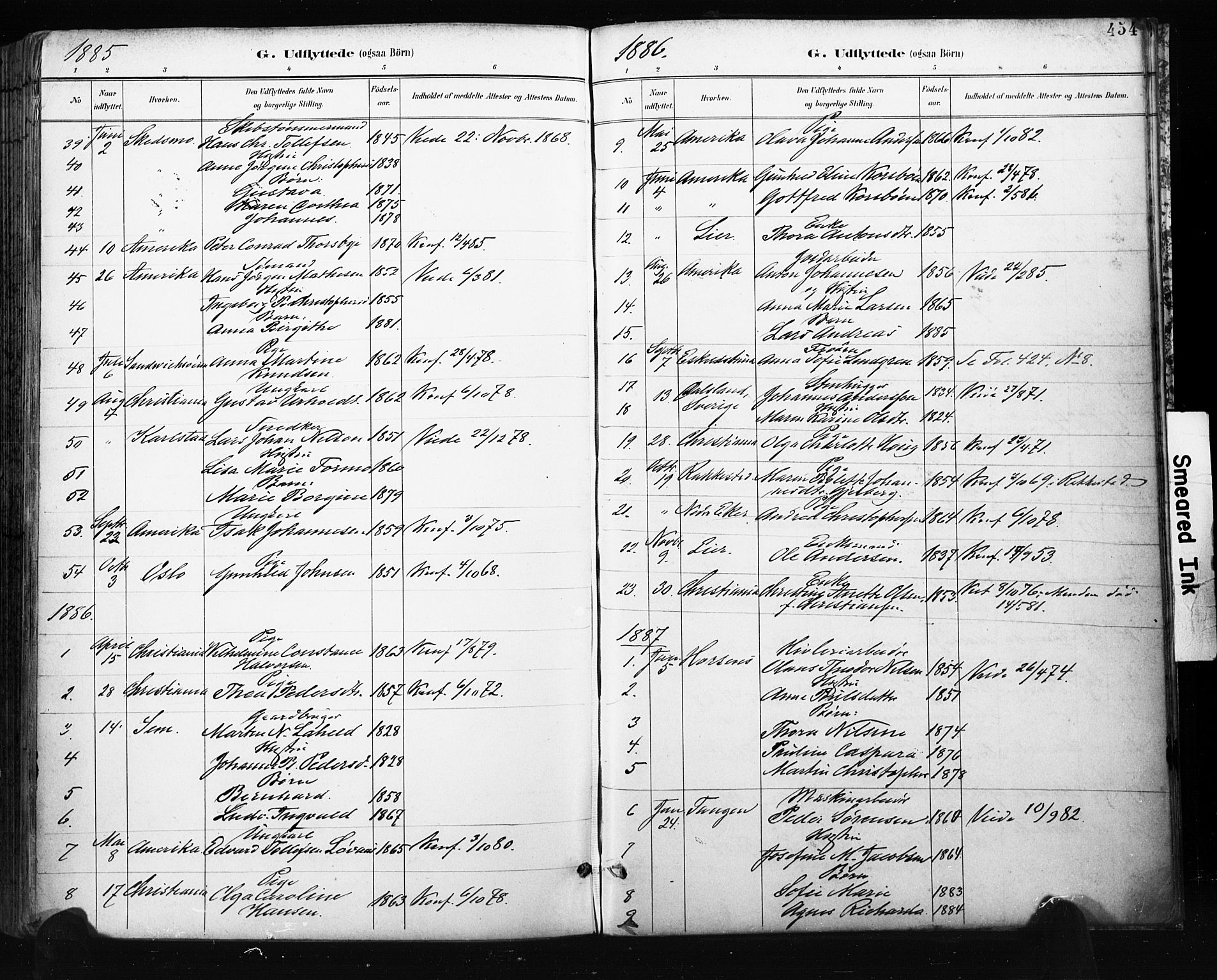 Bragernes kirkebøker, SAKO/A-6/F/Fb/L0007: Parish register (official) no. II 7, 1885-1893, p. 454