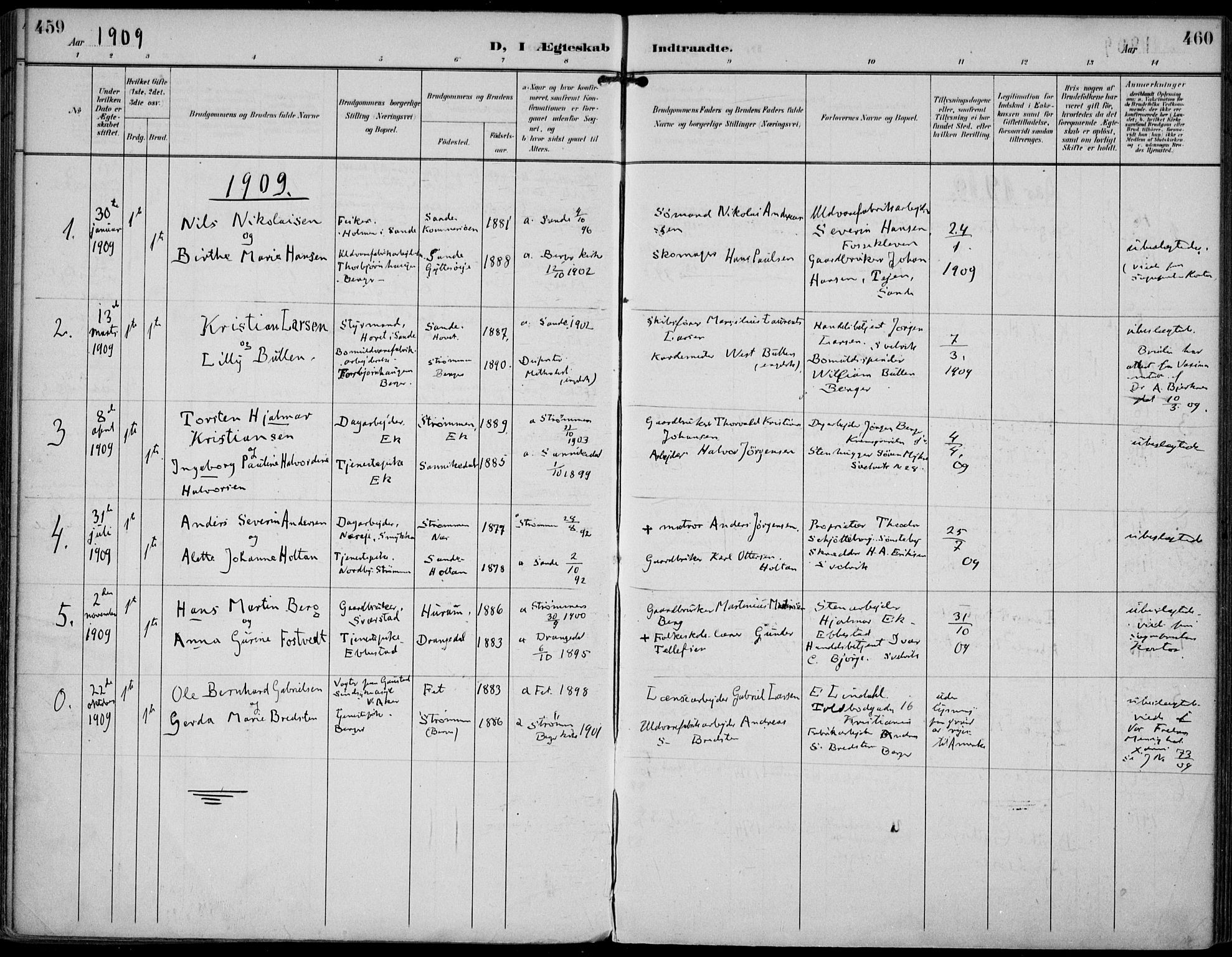 Strømm kirkebøker, AV/SAKO-A-322/F/Fa/L0005: Parish register (official) no. I 5, 1898-1919, p. 459-460