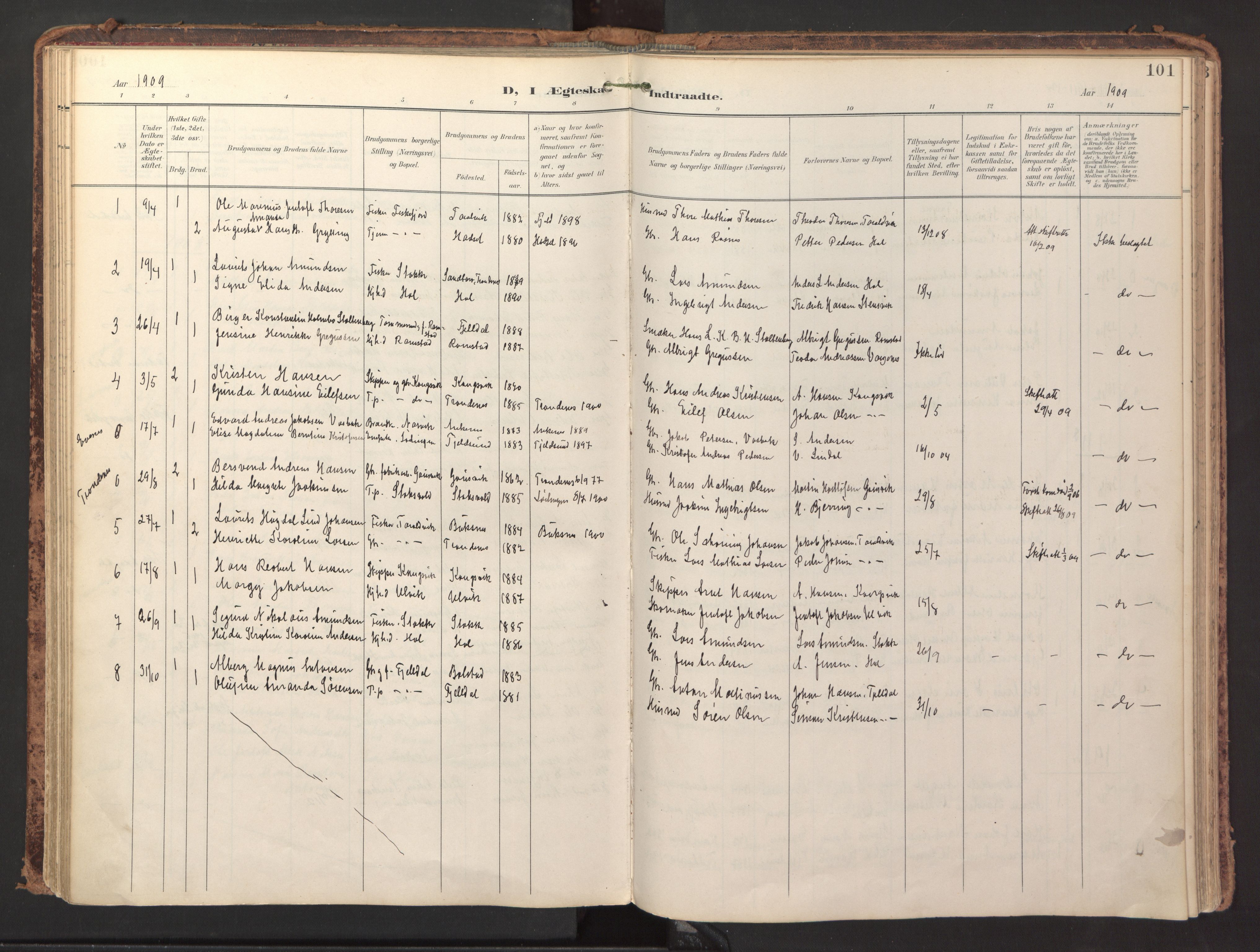 Ministerialprotokoller, klokkerbøker og fødselsregistre - Nordland, AV/SAT-A-1459/865/L0926: Parish register (official) no. 865A04, 1897-1912, p. 101