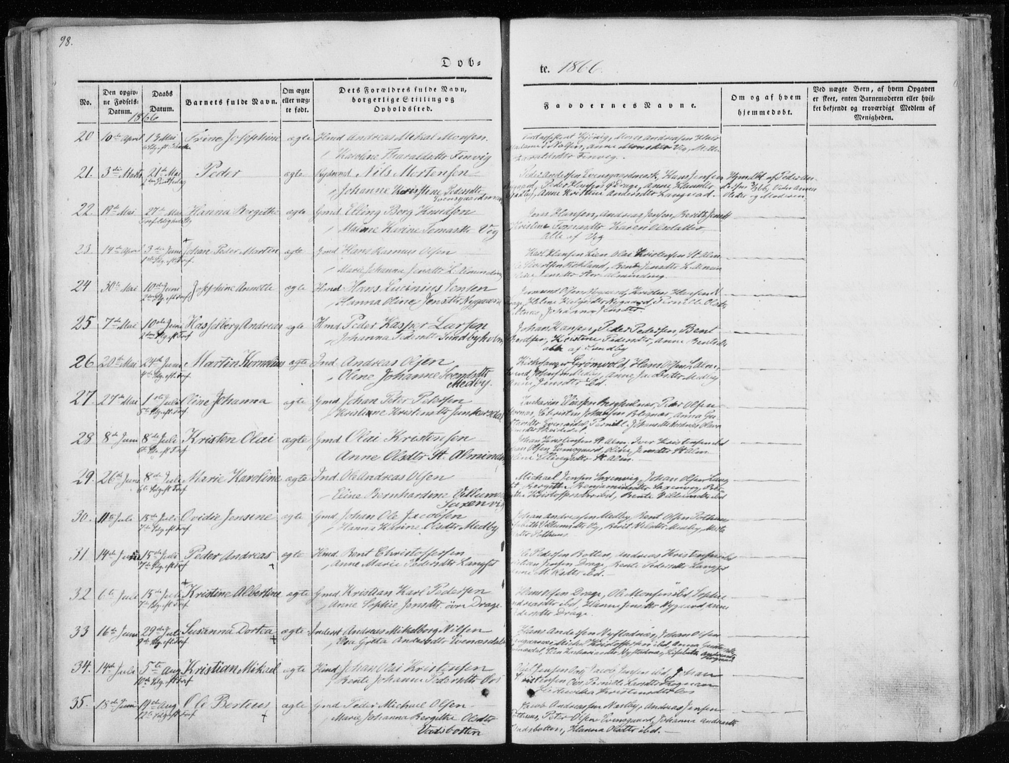 Ministerialprotokoller, klokkerbøker og fødselsregistre - Nordland, AV/SAT-A-1459/847/L0666: Parish register (official) no. 847A06, 1842-1871, p. 98