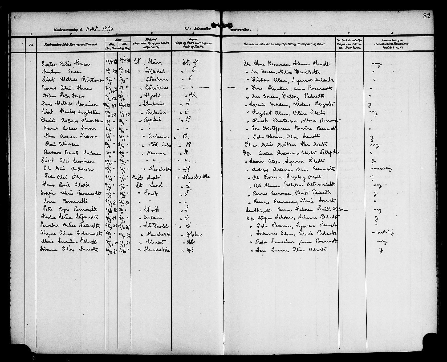Eid sokneprestembete, SAB/A-82301/H/Haa/Haac/L0001: Parish register (official) no. C 1, 1879-1899, p. 82