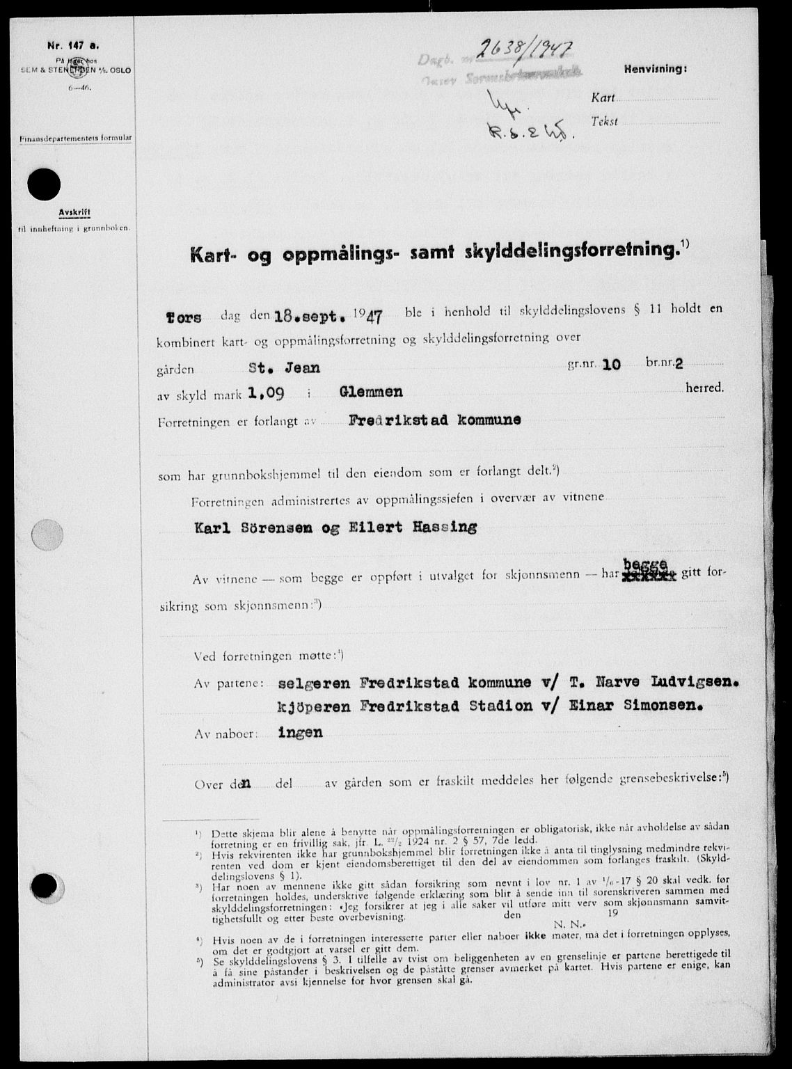 Onsøy sorenskriveri, SAO/A-10474/G/Ga/Gab/L0021: Mortgage book no. II A-21, 1947-1947, Diary no: : 2638/1947