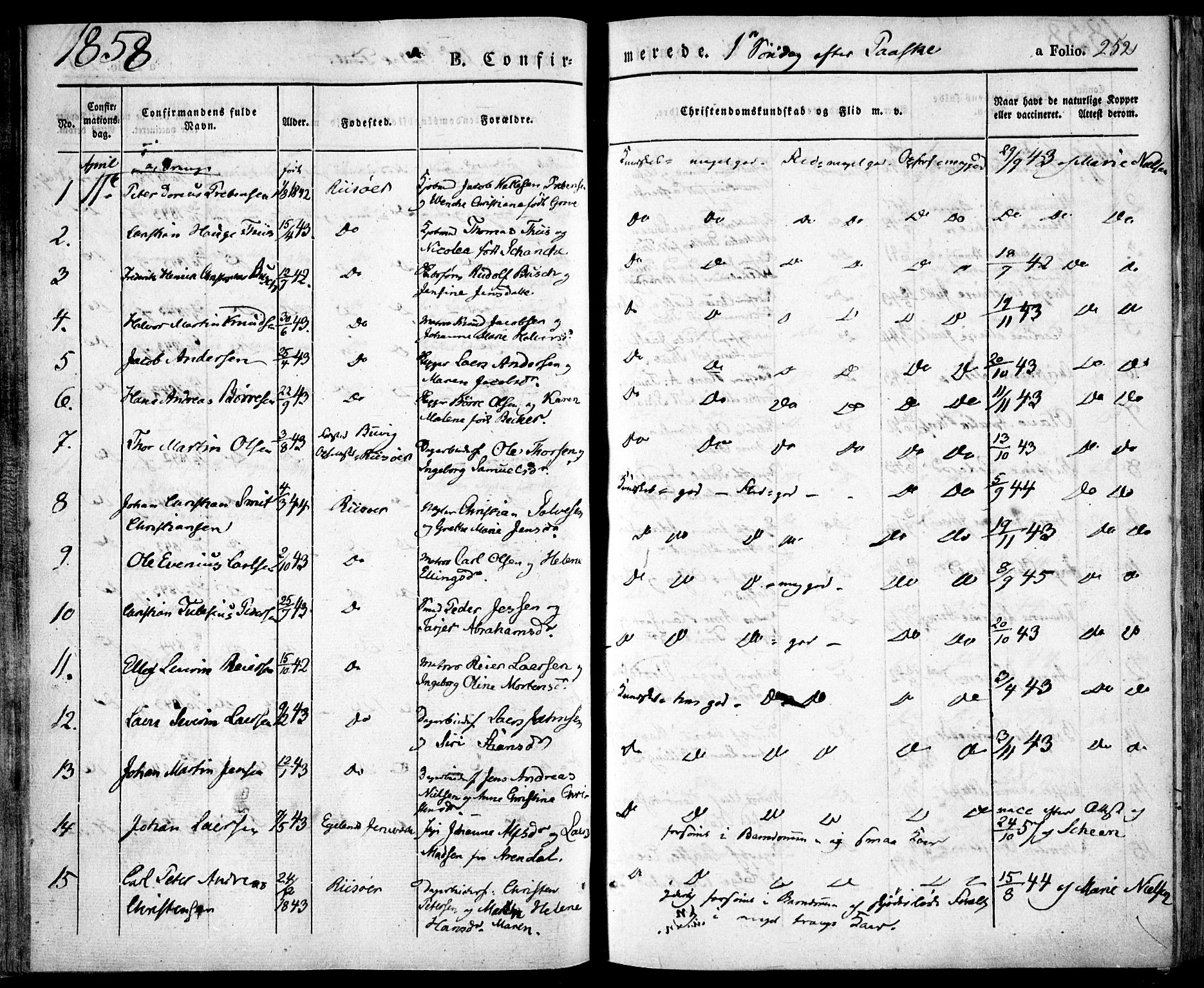 Risør sokneprestkontor, AV/SAK-1111-0035/F/Fa/L0003: Parish register (official) no. A 3, 1838-1864, p. 252