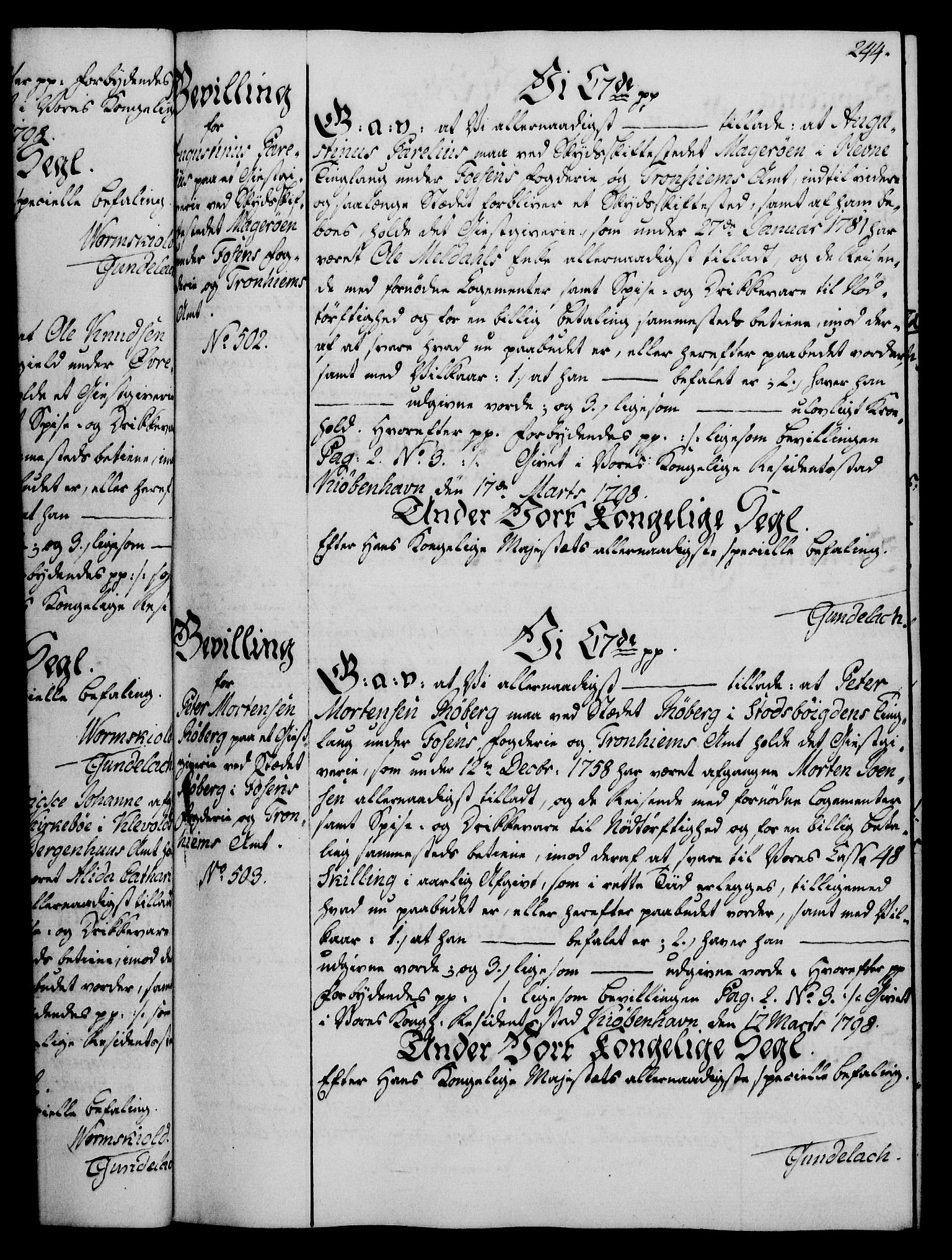 Rentekammeret, Kammerkanselliet, AV/RA-EA-3111/G/Gg/Gga/L0016: Norsk ekspedisjonsprotokoll med register (merket RK 53.16), 1794-1800, p. 244