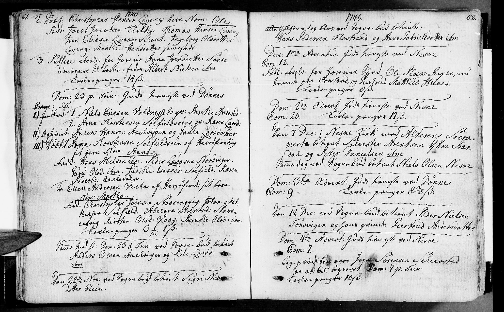 Ministerialprotokoller, klokkerbøker og fødselsregistre - Nordland, AV/SAT-A-1459/838/L0543: Parish register (official) no. 838A02, 1738-1769, p. 61-62