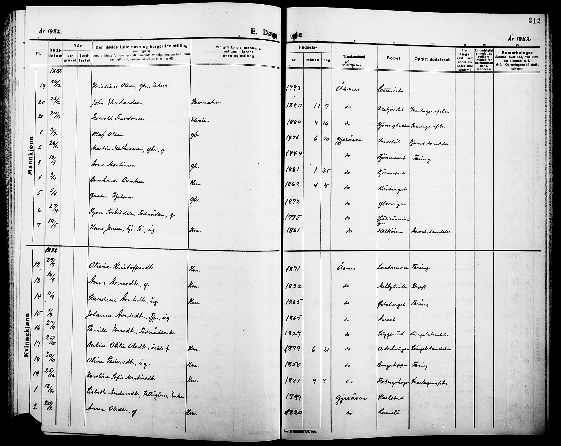 Åsnes prestekontor, AV/SAH-PREST-042/H/Ha/Haa/L0000B: Parish register (official), 1870-1889, p. 312