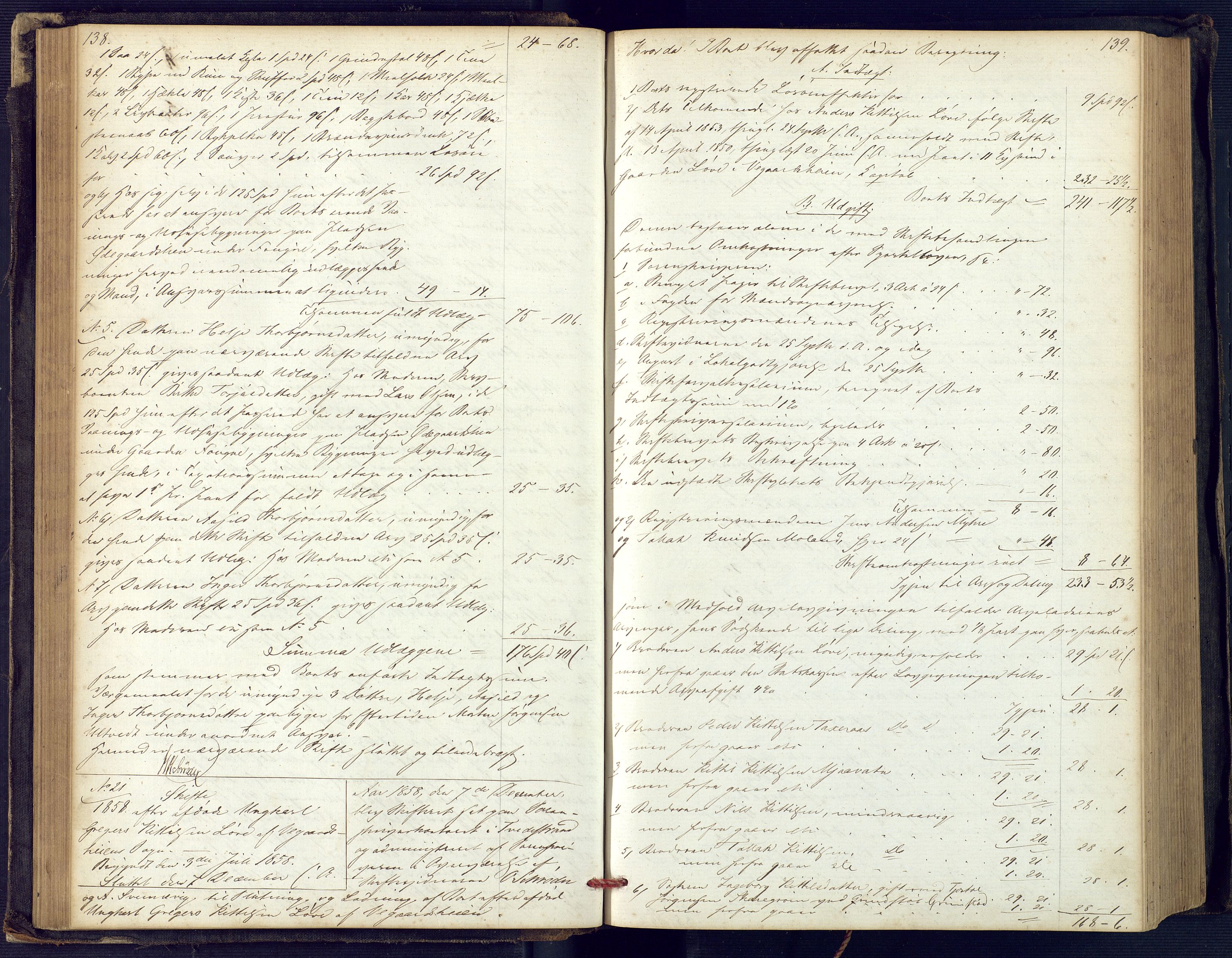 Holt sorenskriveri, SAK/1221-0002/H/Hc/L0029: Skifteutlodningsprotokoll nr. 4 med løst register, 1857-1862, p. 138-139