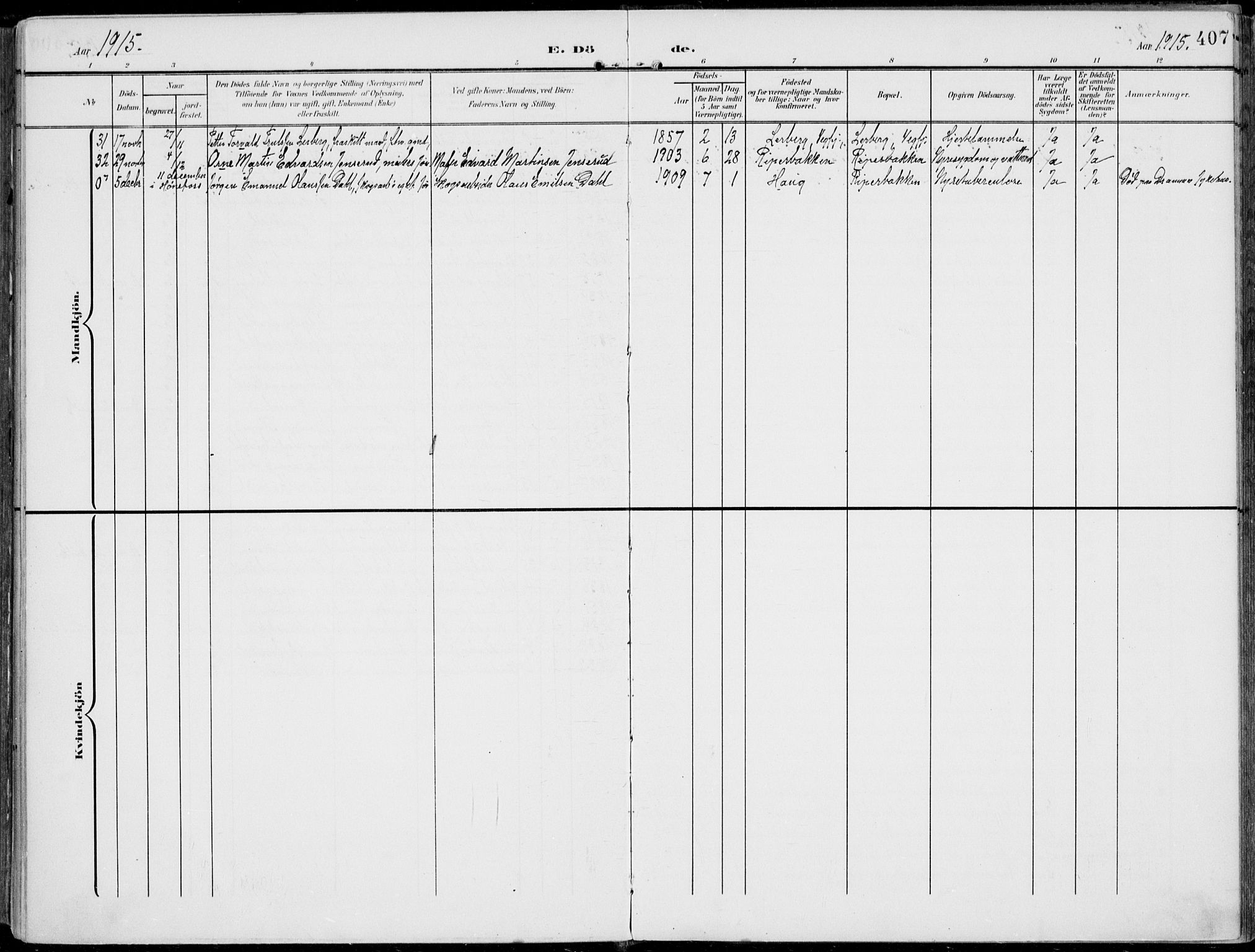 Norderhov kirkebøker, AV/SAKO-A-237/F/Fa/L0017: Parish register (official) no. 17, 1903-1919, p. 407