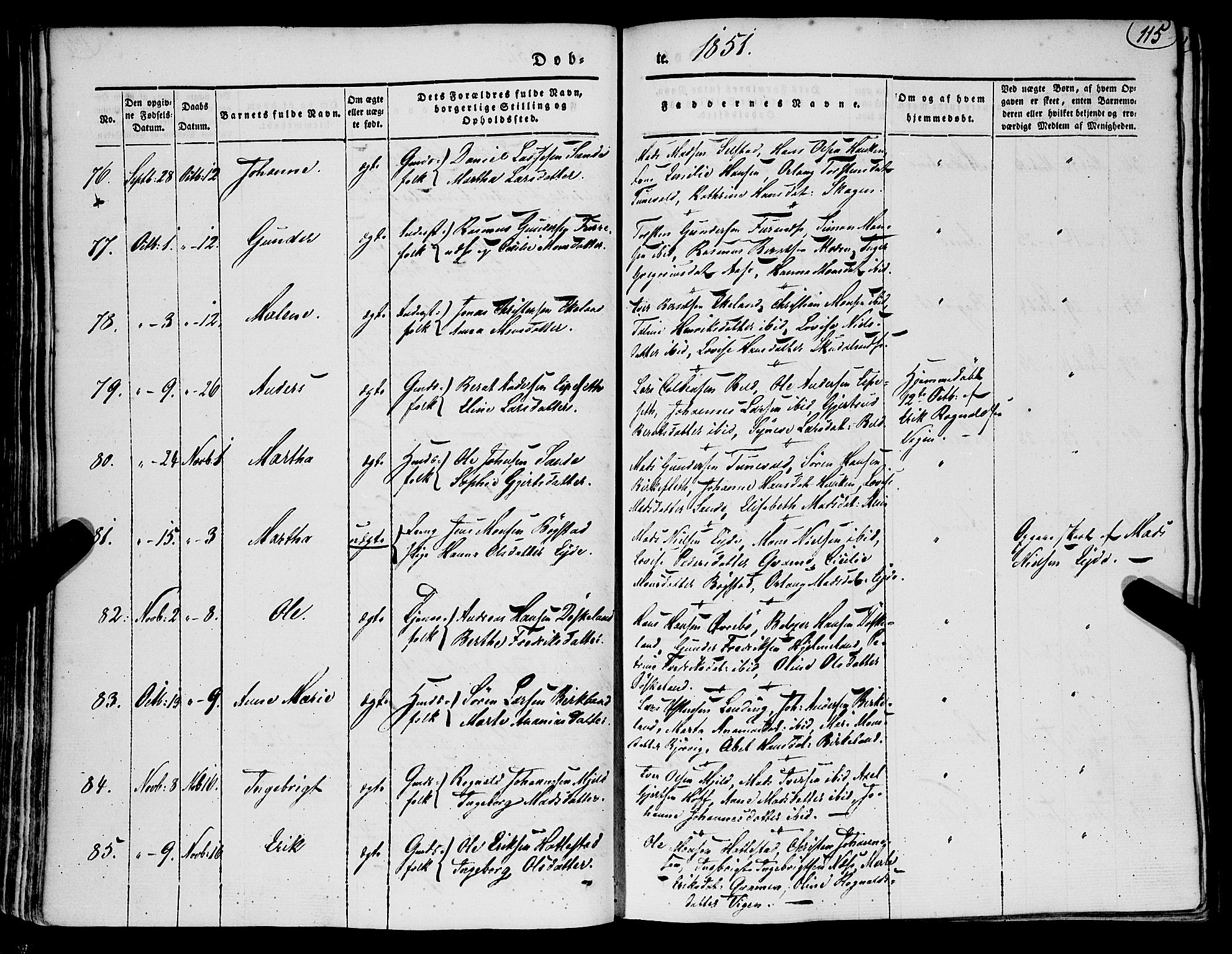 Gaular sokneprestembete, AV/SAB-A-80001/H/Haa: Parish register (official) no. A 4I, 1840-1859, p. 115