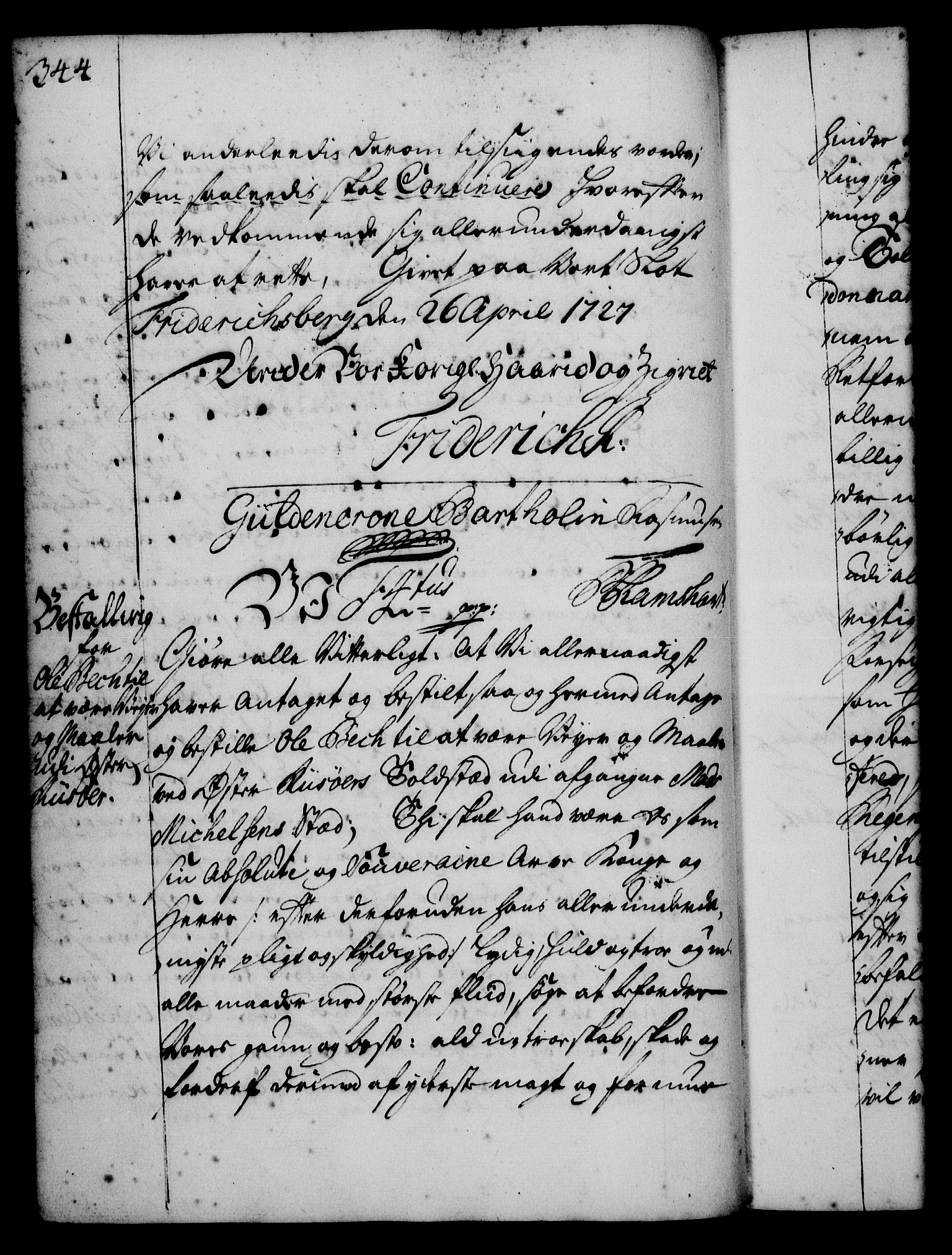 Rentekammeret, Kammerkanselliet, RA/EA-3111/G/Gg/Gge/L0001: Norsk bestallingsprotokoll med register (merket RK 53.25), 1720-1730, p. 344