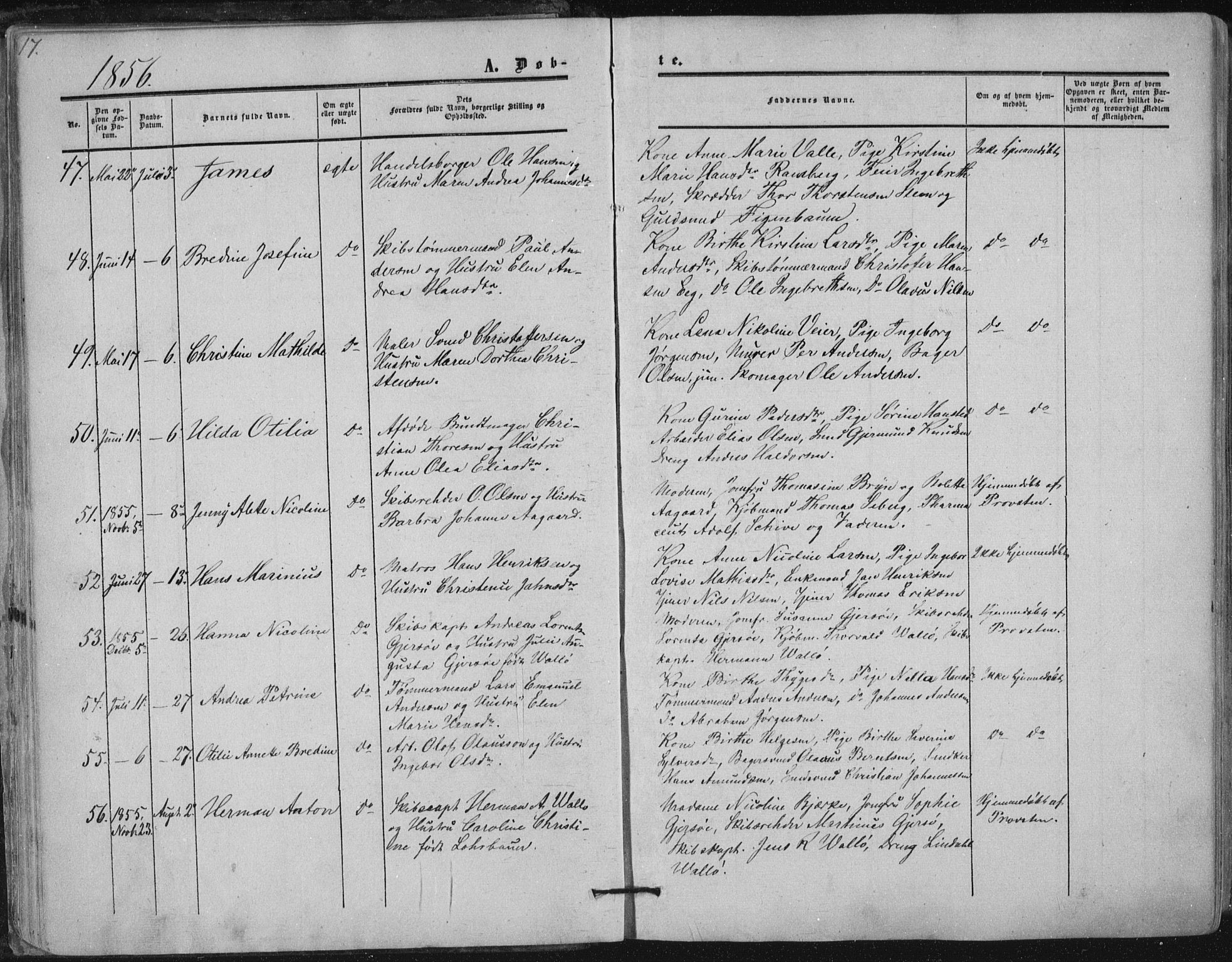 Tønsberg kirkebøker, AV/SAKO-A-330/F/Fa/L0008: Parish register (official) no. I 8, 1855-1864, p. 17