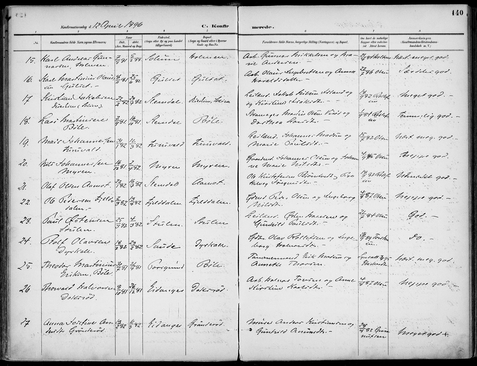 Gjerpen kirkebøker, SAKO/A-265/F/Fa/L0011: Parish register (official) no. I 11, 1896-1904, p. 140
