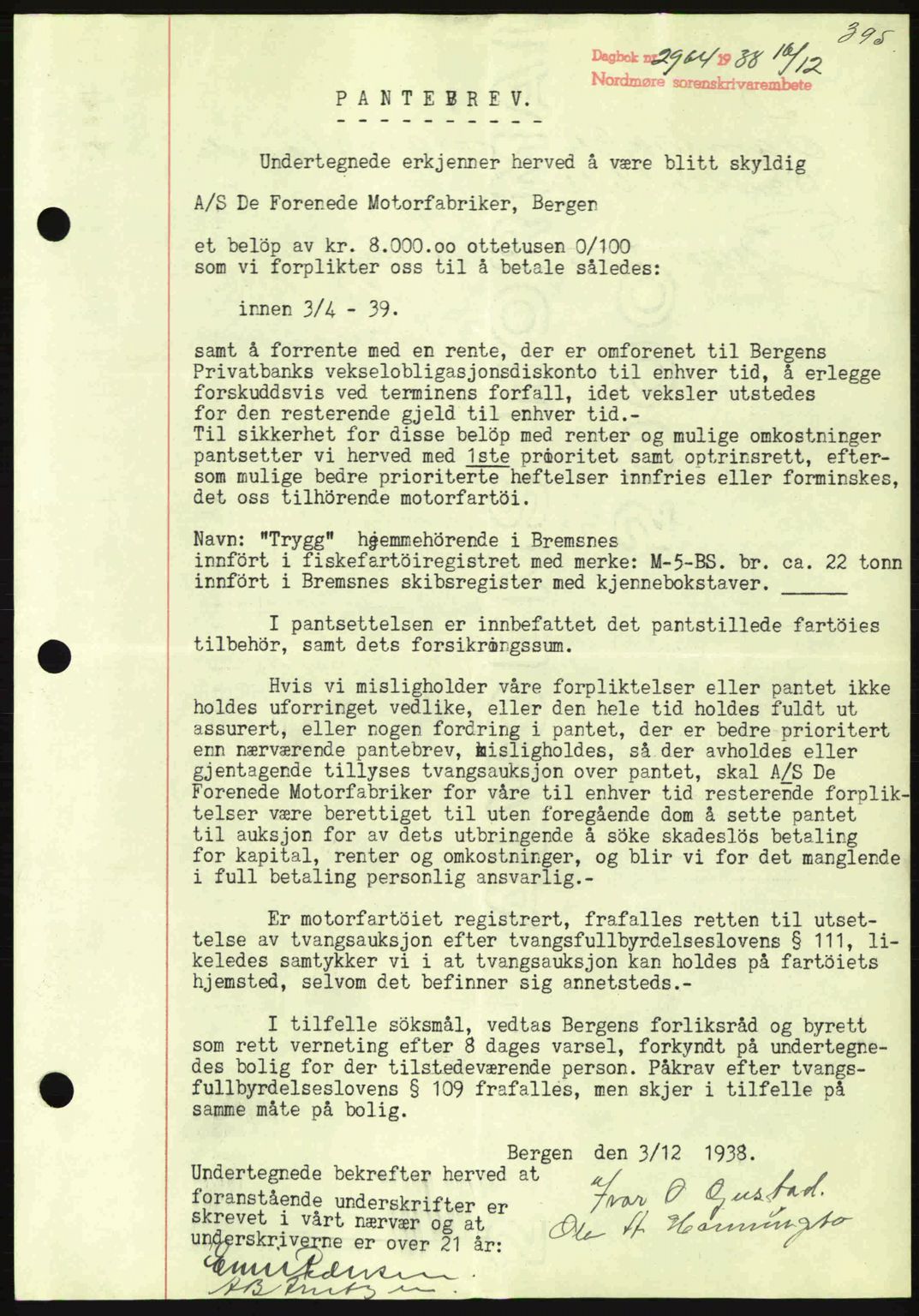 Nordmøre sorenskriveri, SAT/A-4132/1/2/2Ca: Mortgage book no. B84, 1938-1939, Diary no: : 2964/1938