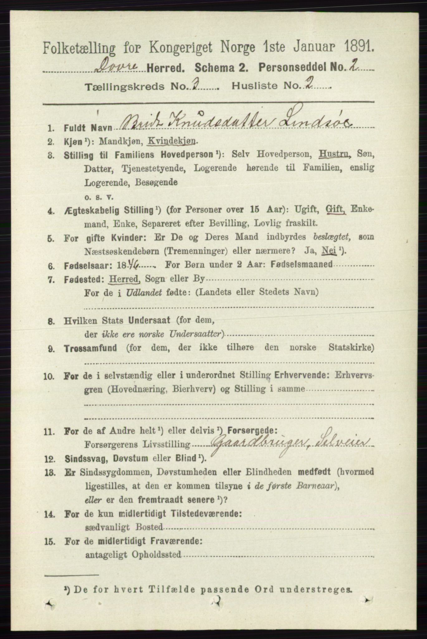 RA, 1891 census for 0511 Dovre, 1891, p. 1403