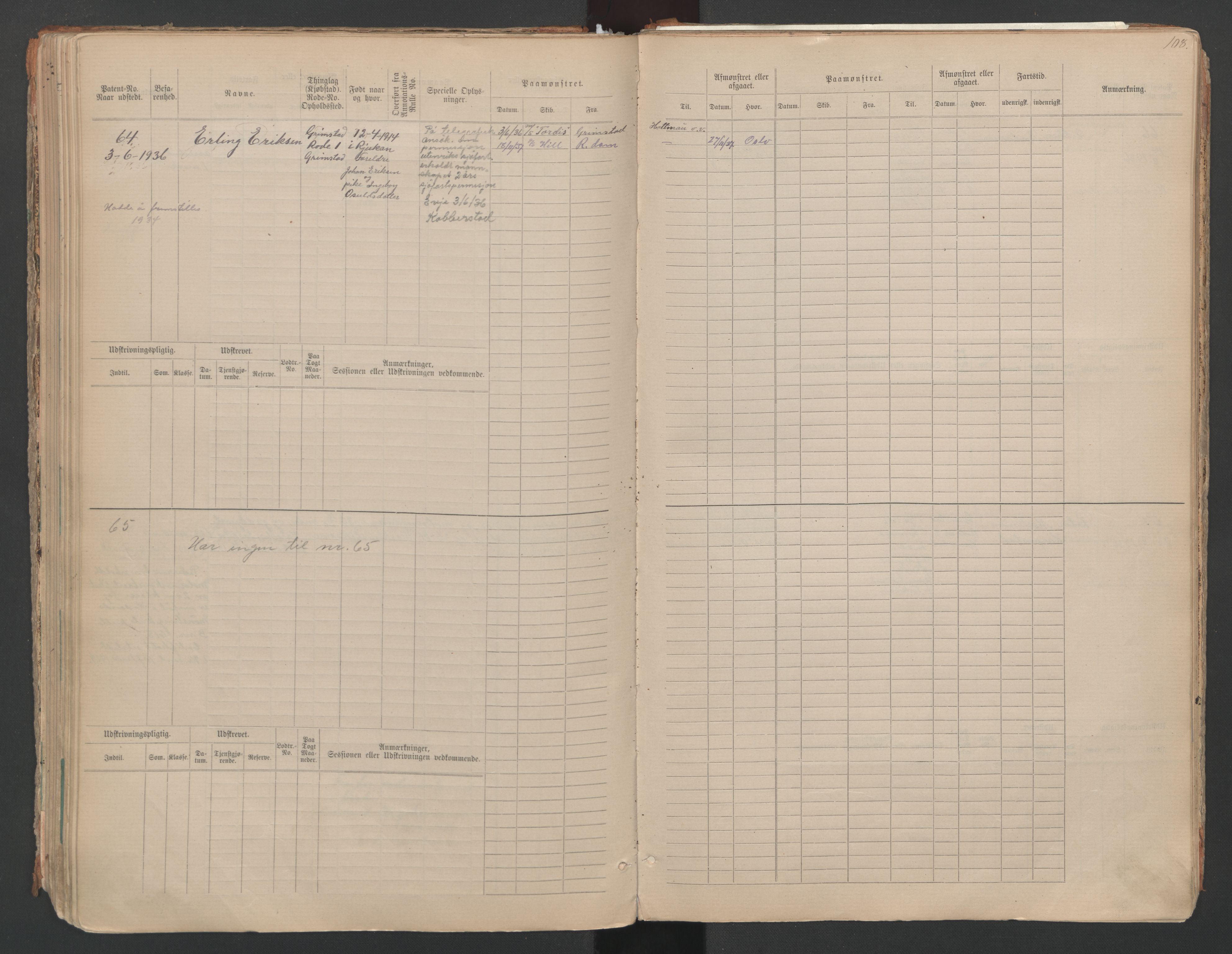 Grimstad mønstringskrets, AV/SAK-2031-0013/F/Fa/L0007: Annotasjonsrulle nr 1-265 og hovedrulle B nr 1-160, V-20, 1894-1949, p. 113