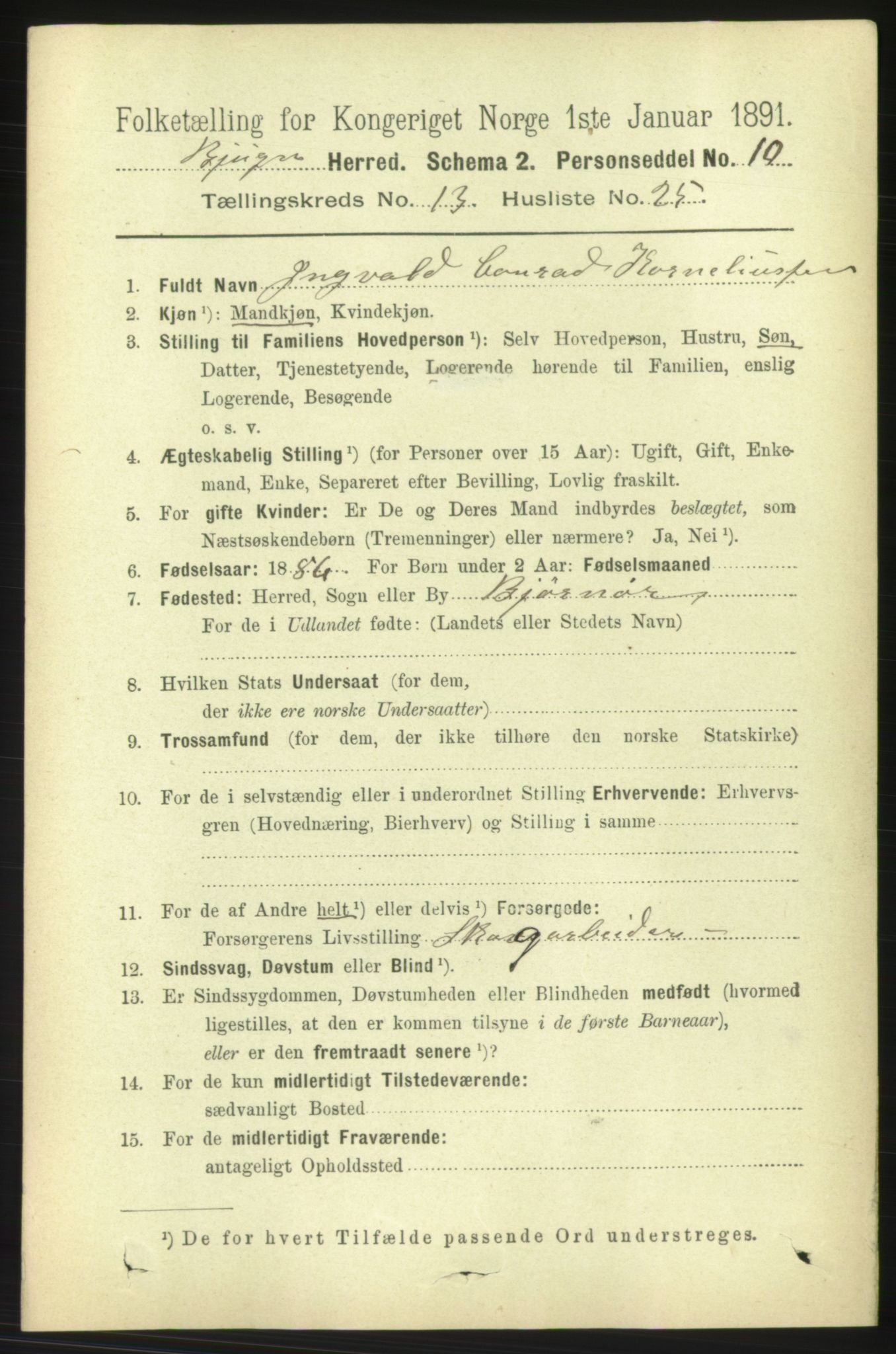 RA, 1891 census for 1627 Bjugn, 1891, p. 3920