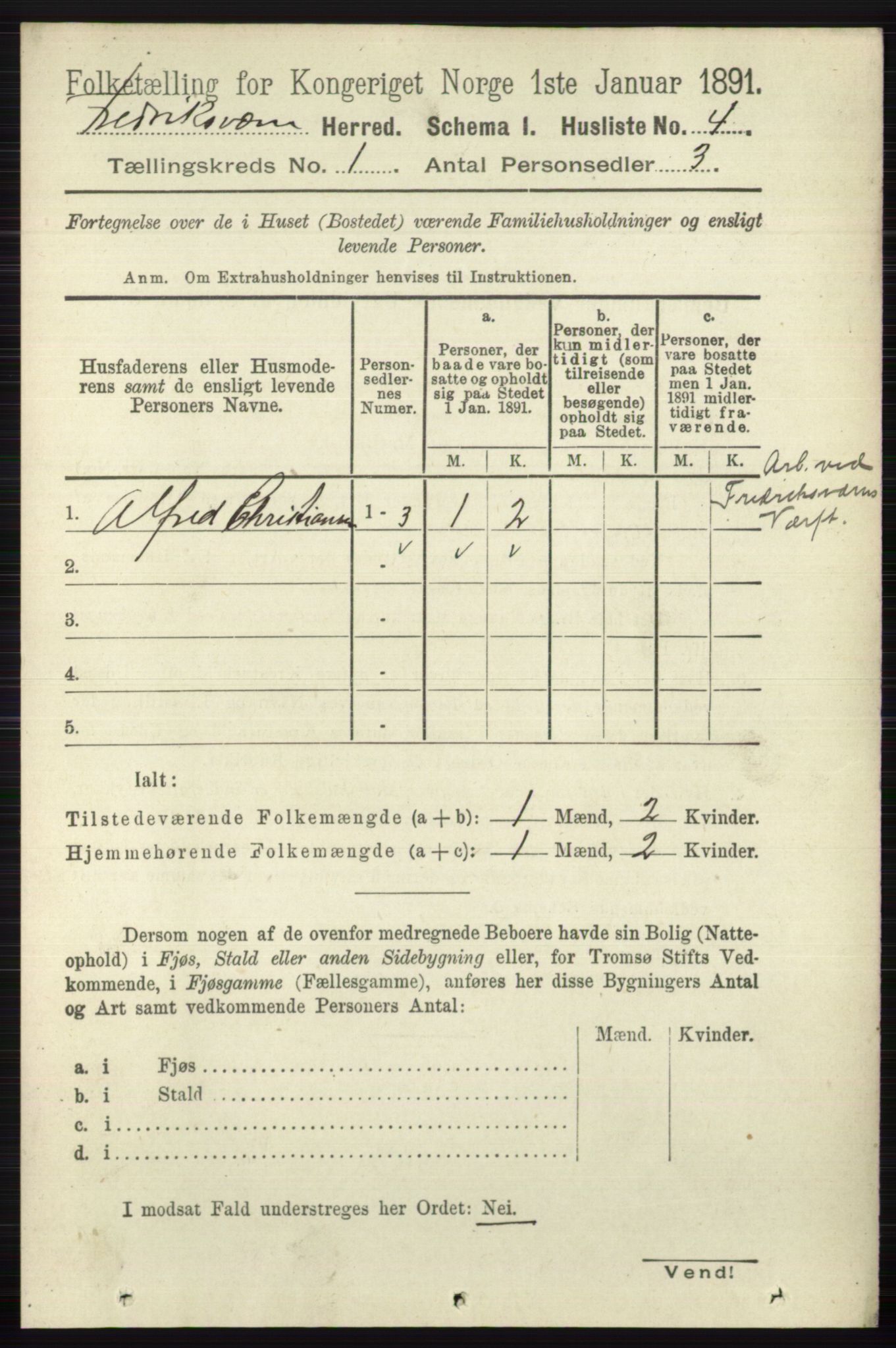 RA, 1891 census for 0798 Fredriksvern, 1891, p. 20