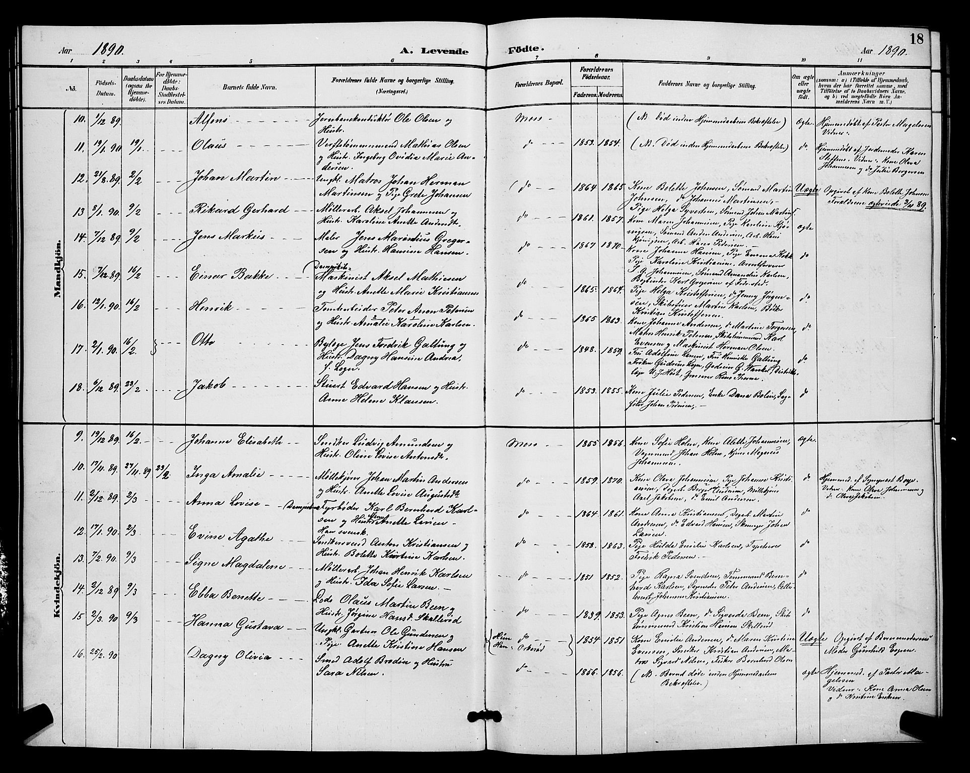 Moss prestekontor Kirkebøker, SAO/A-2003/G/Ga/L0006: Parish register (copy) no. I 6, 1889-1900, p. 18